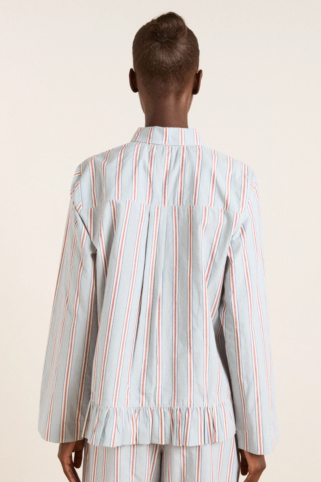 frill florie pj set - blue/burg stripe