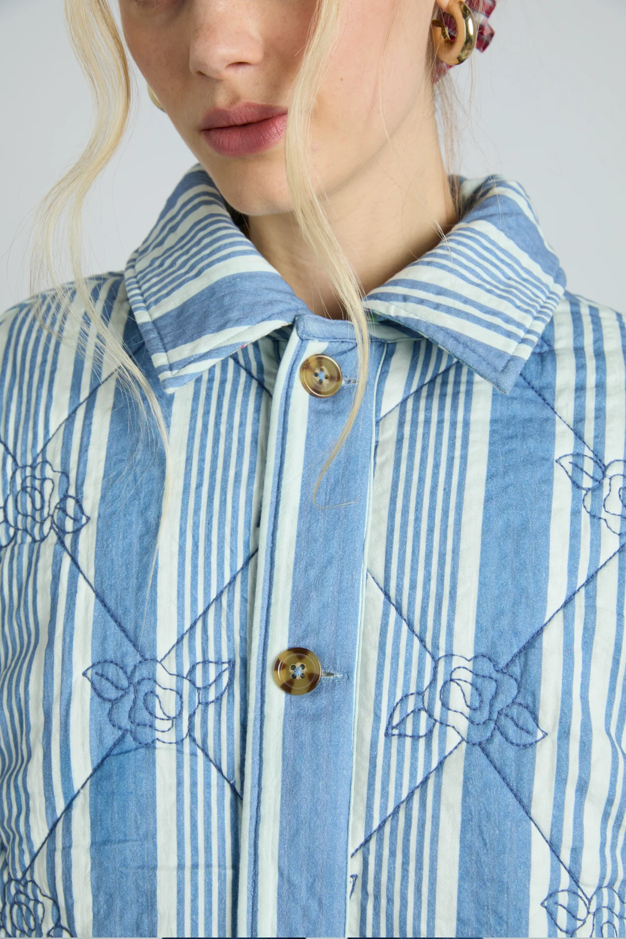 reversible claudia jacket- blue stripe & wallpaper floral