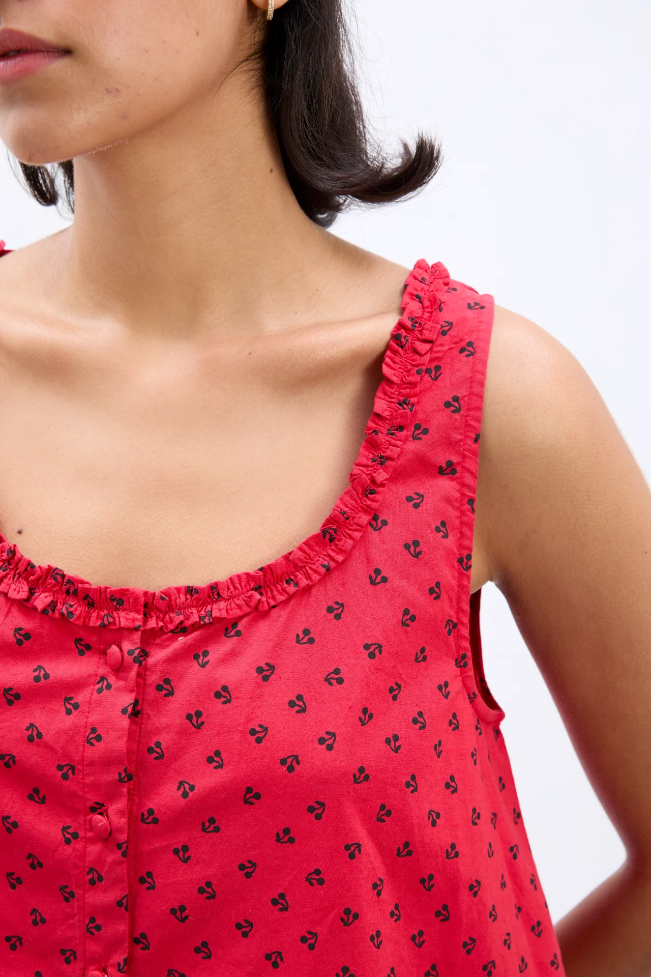 mafalda ruffle neck top - red cherry