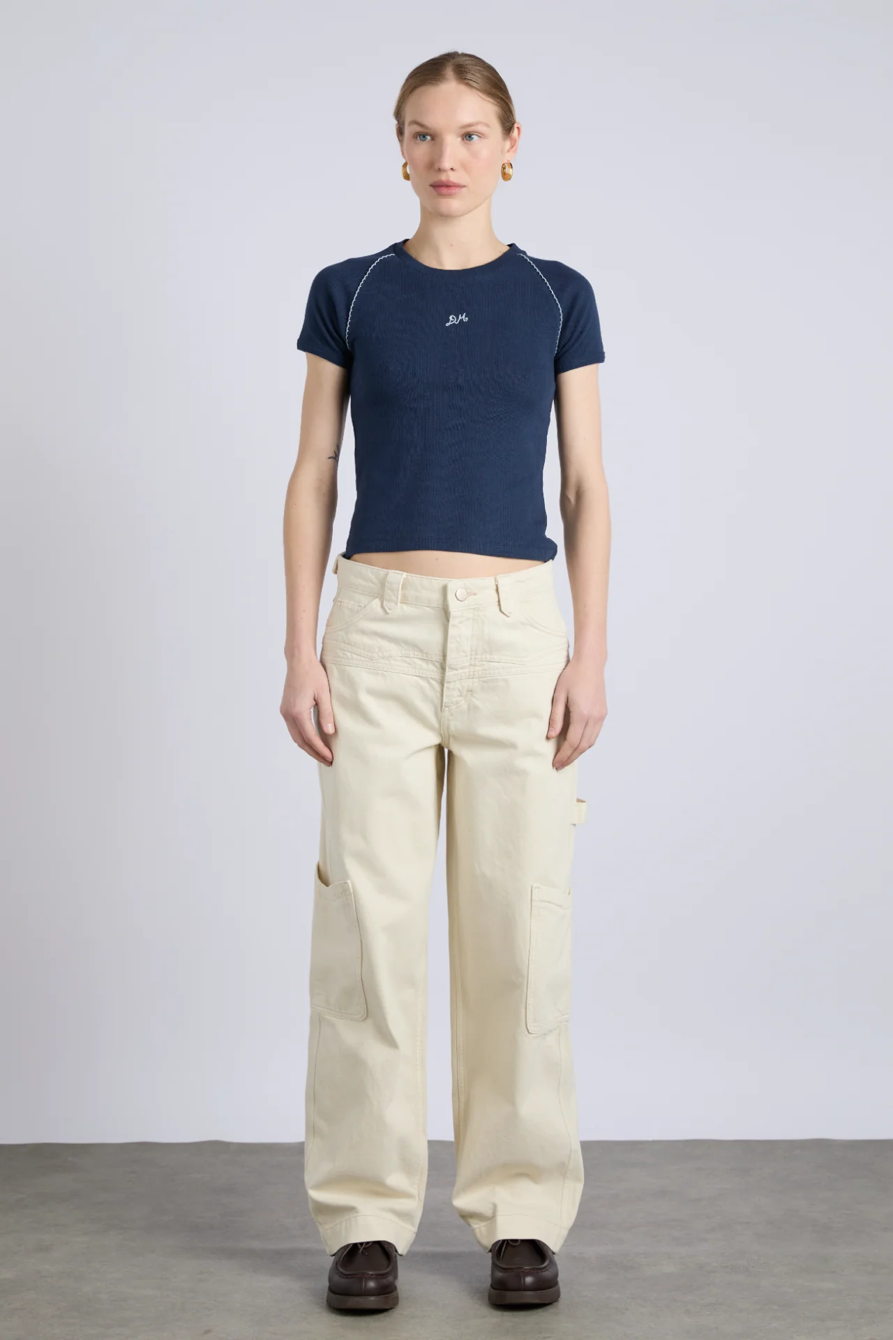 aster pointelle raglan baby tee - navy