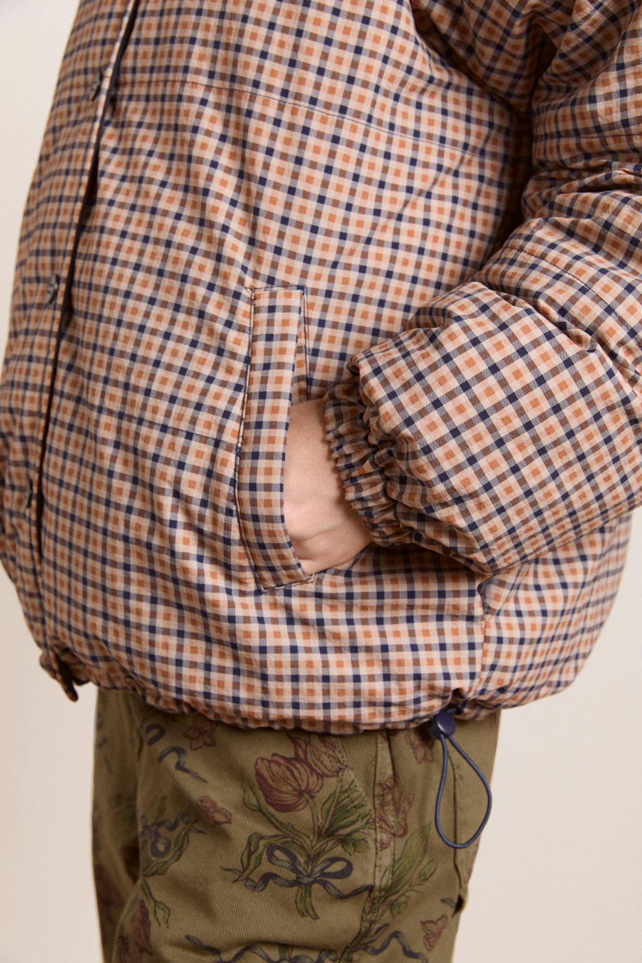 reversible opal puffer - navy & check