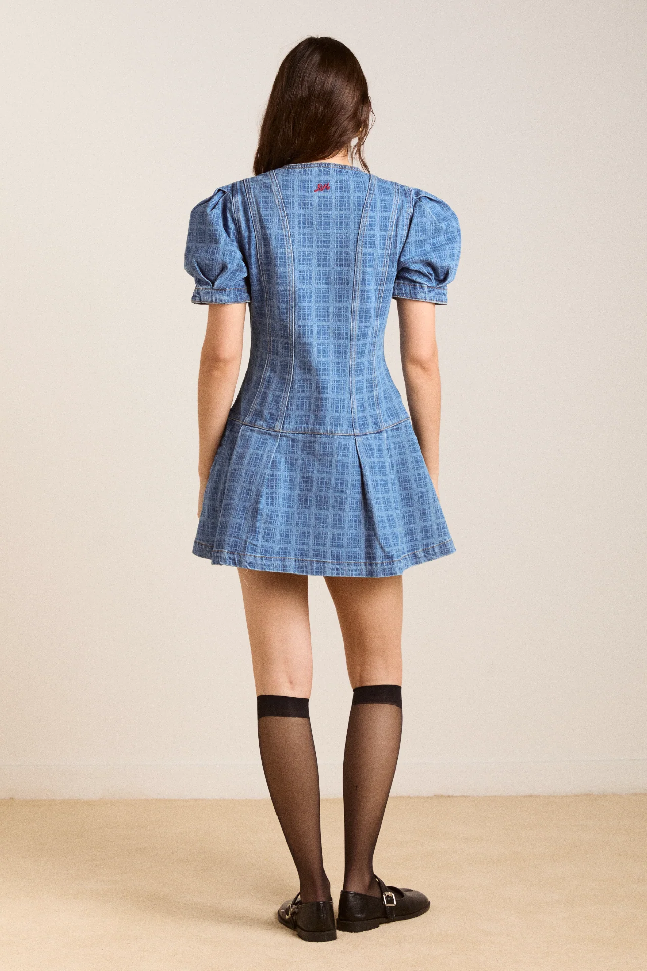 adeline denim mini dress - laser check