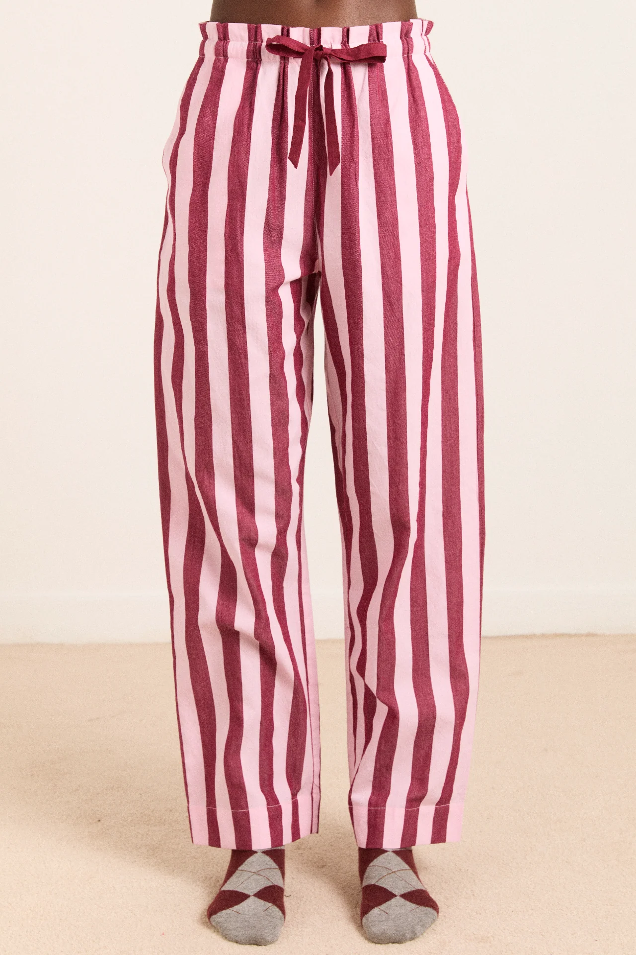 florie pj set - burg/pink wide stripe