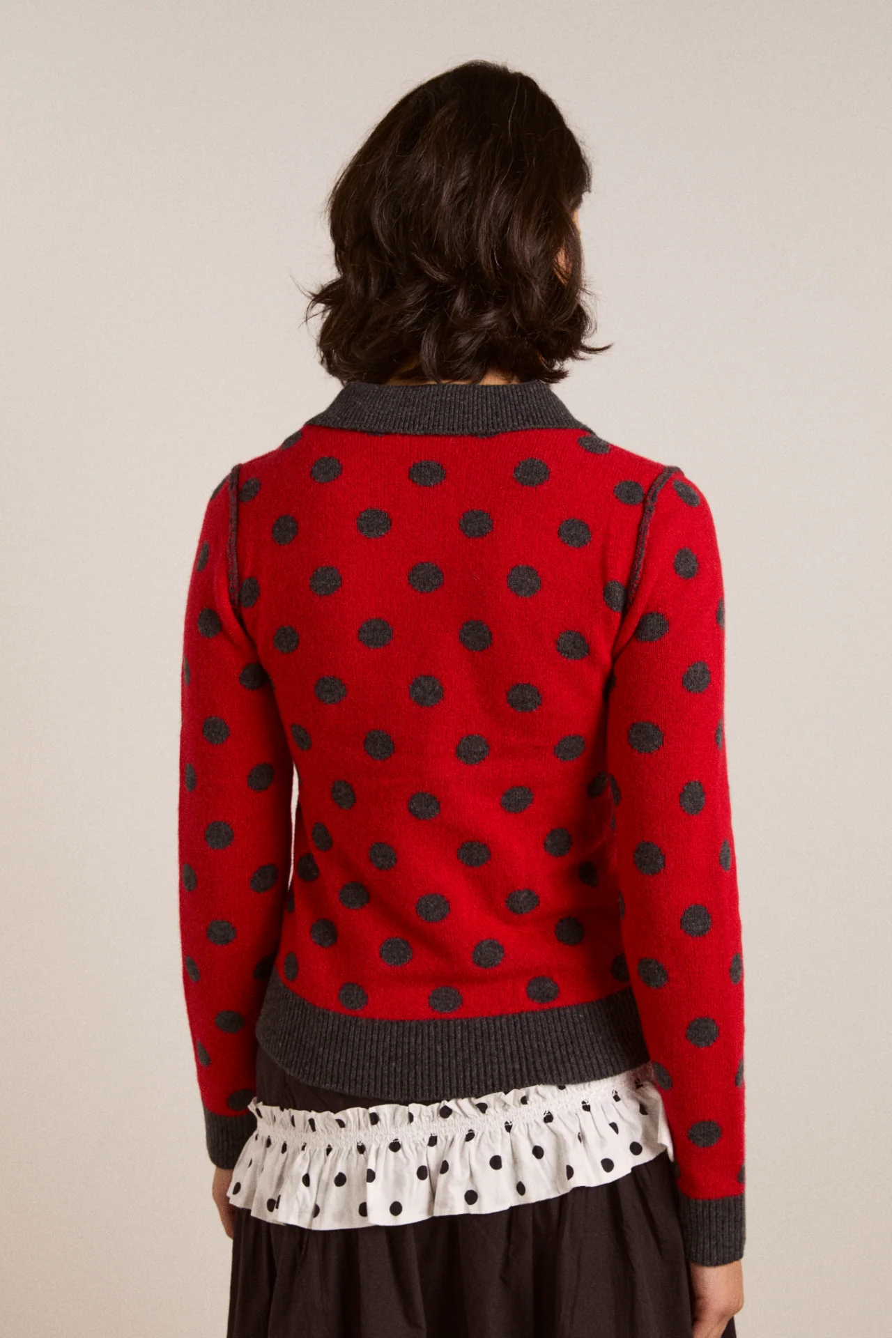 lia merino wool reversible polo jumper - red/grey spot