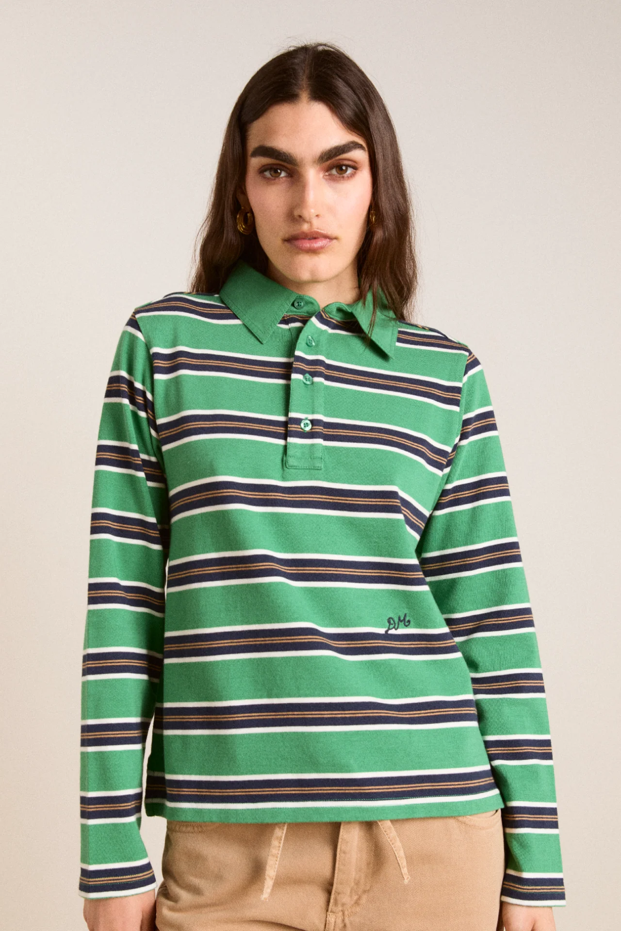 cassia shrunken rugby - green stripe