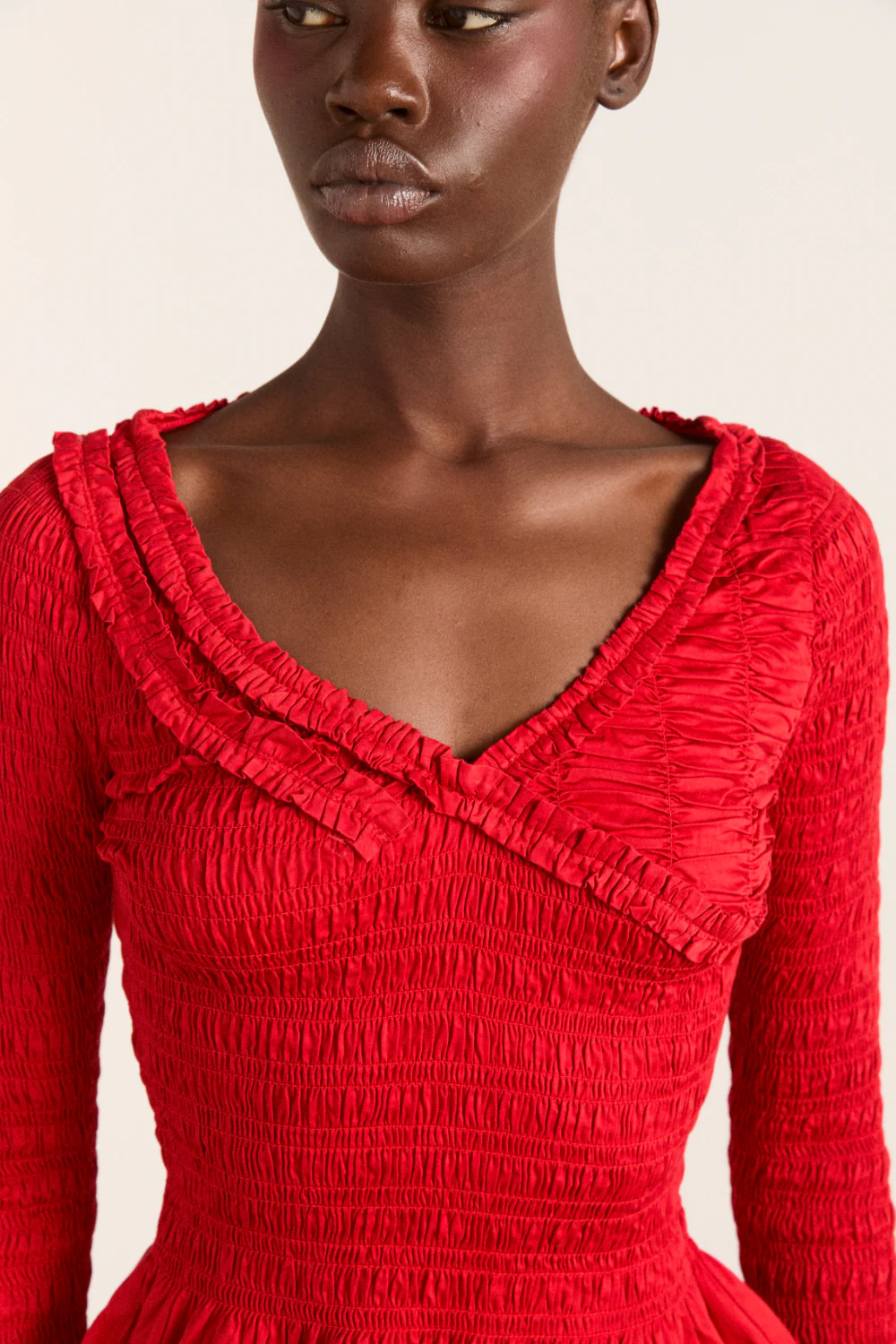 suri shirred cotton satin blouse - red