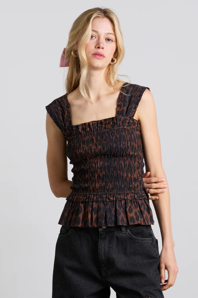 tish shirred cami - dark leopard