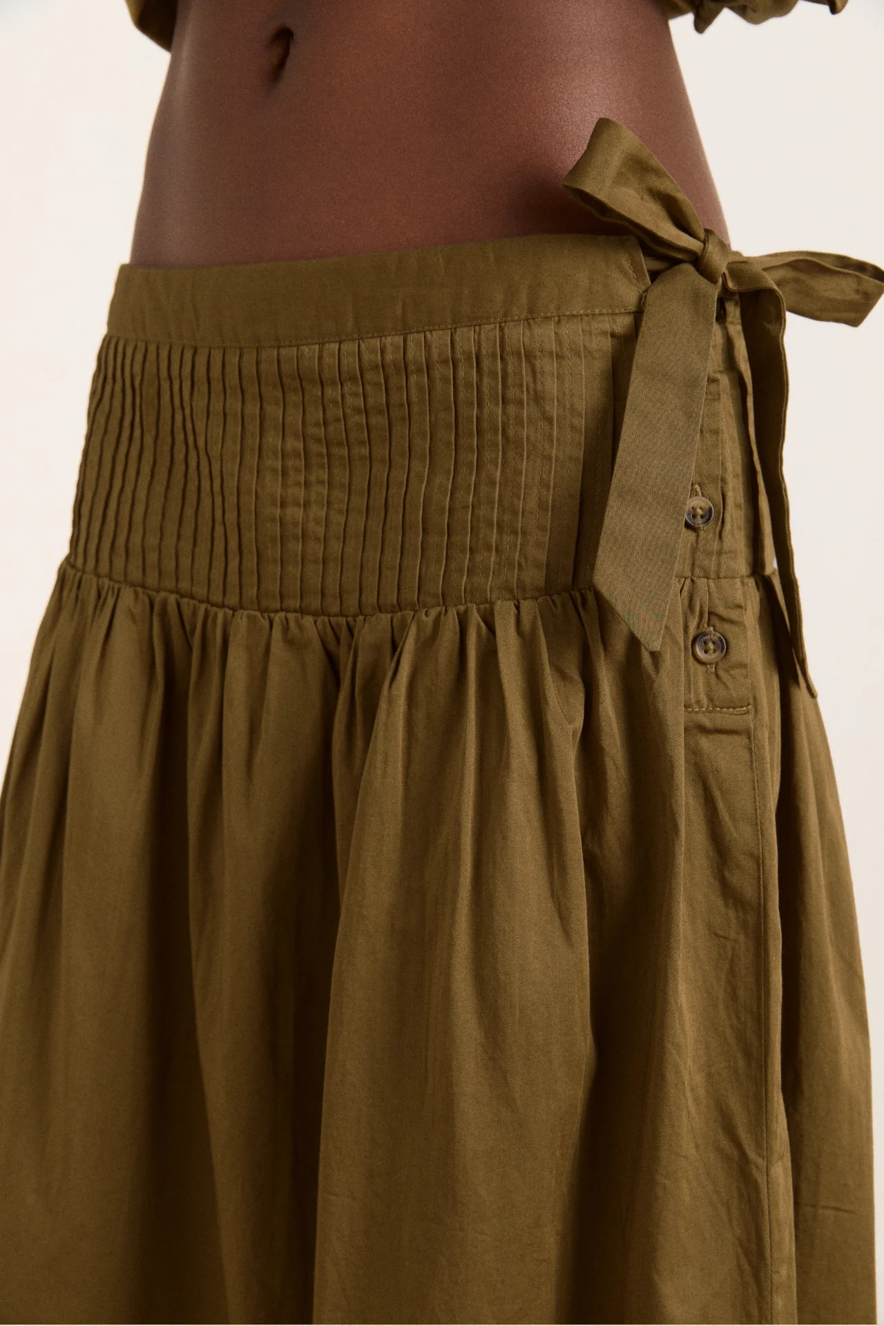 josie midi skirt - olive cotton satin
