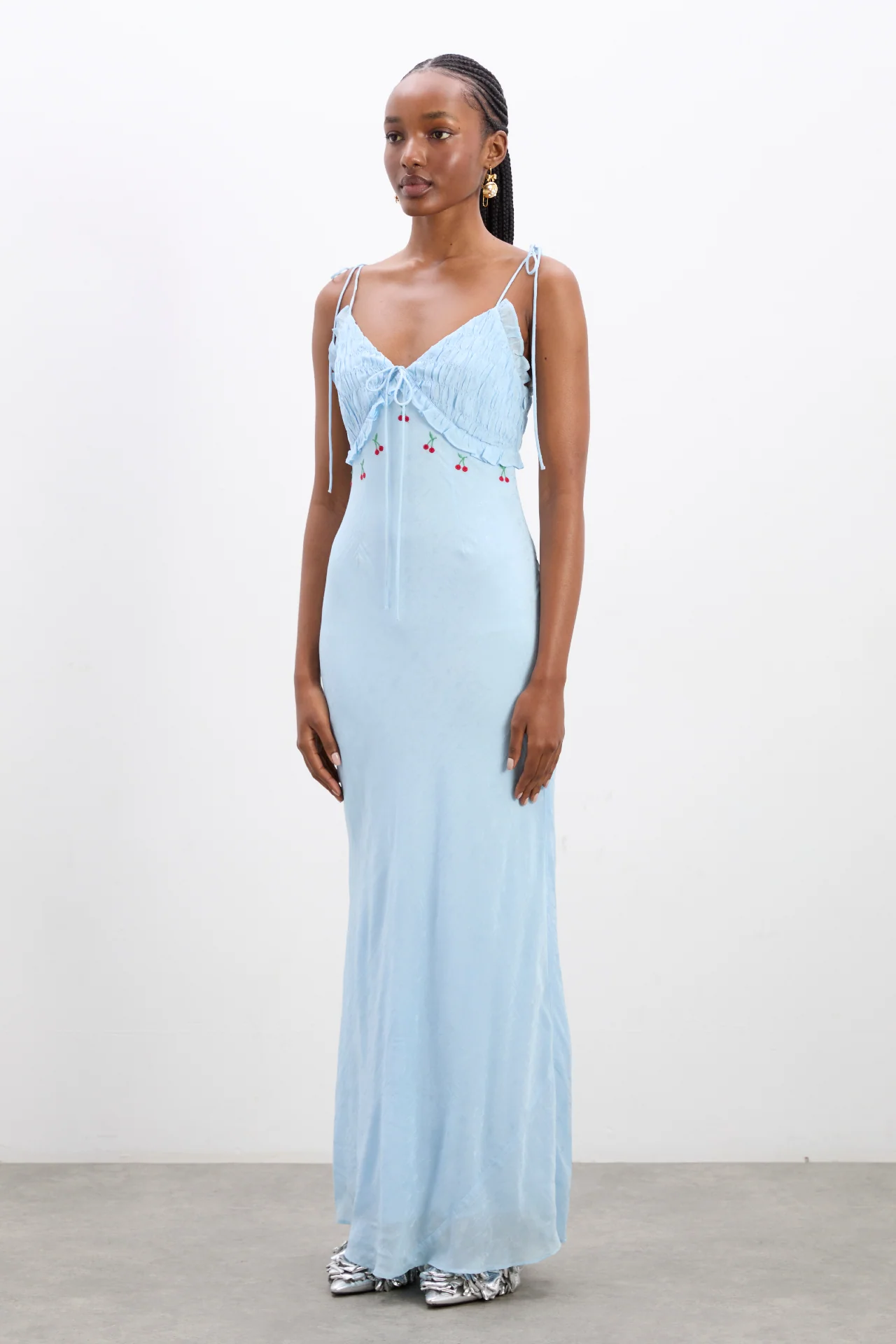 isabella slip midi dress - blue monika jacquard