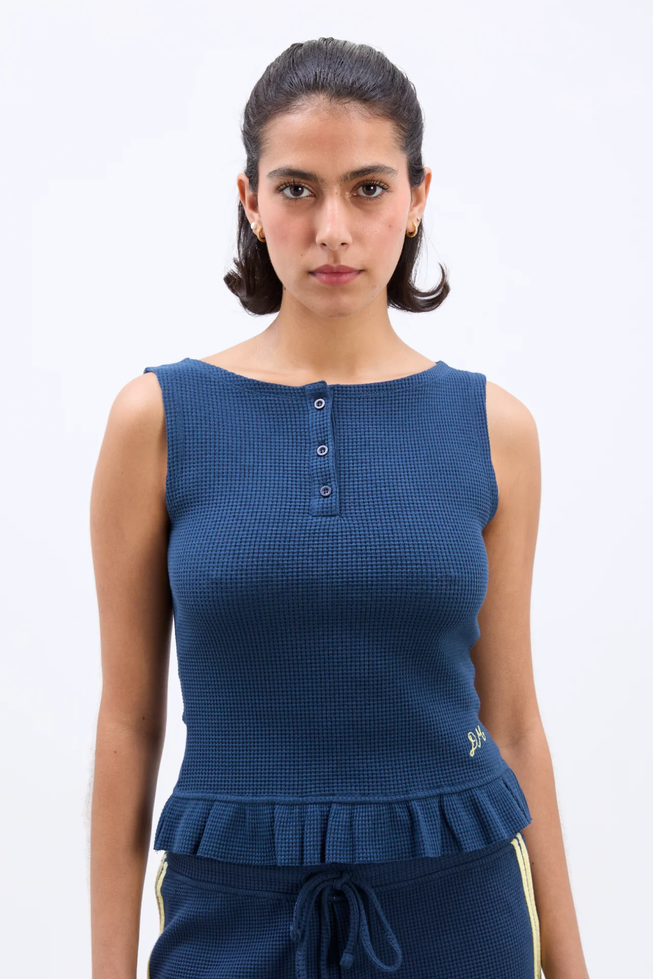 hattie waffle cami - navy/butter