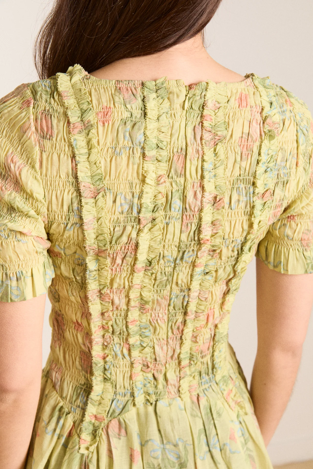 raphaela ruffle midi dress - sheer tulip olive