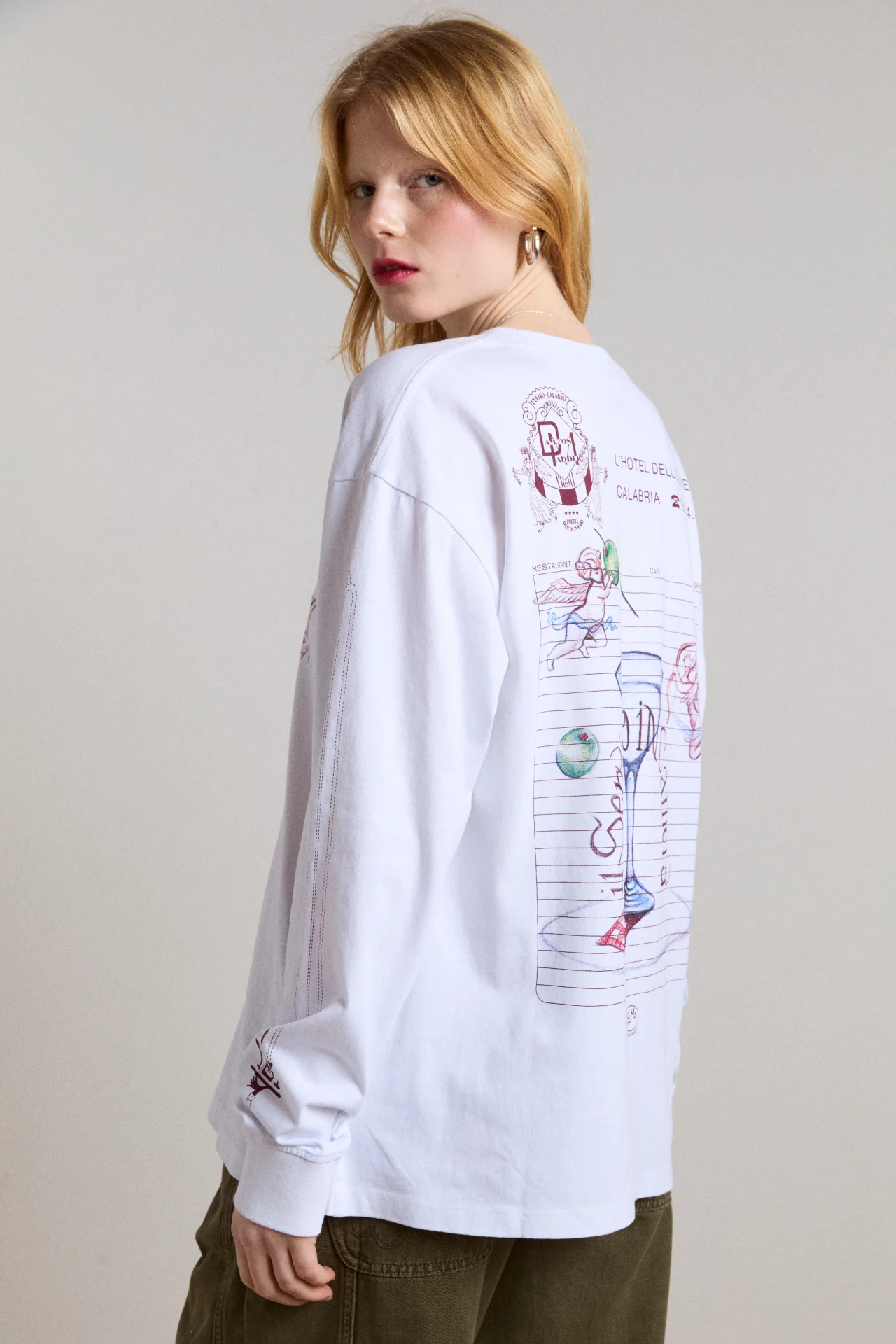 olive hotel long sleeve tee - white