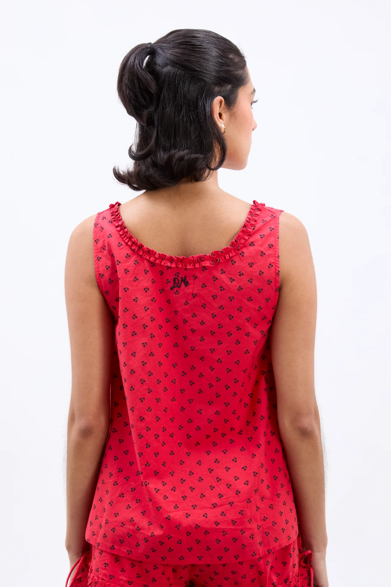 mafalda ruffle neck top - red cherry