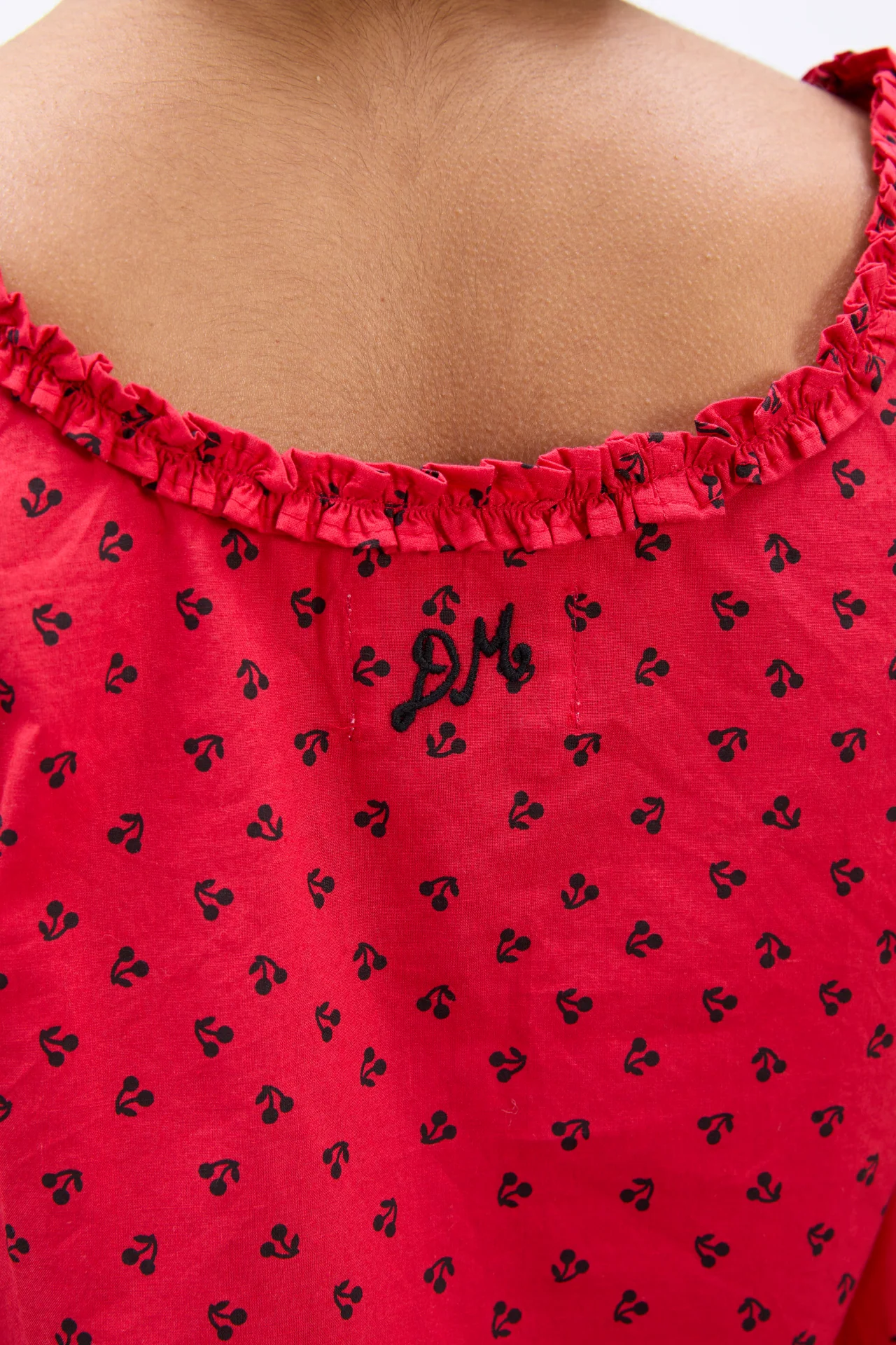 mafalda ruffle neck top - red cherry