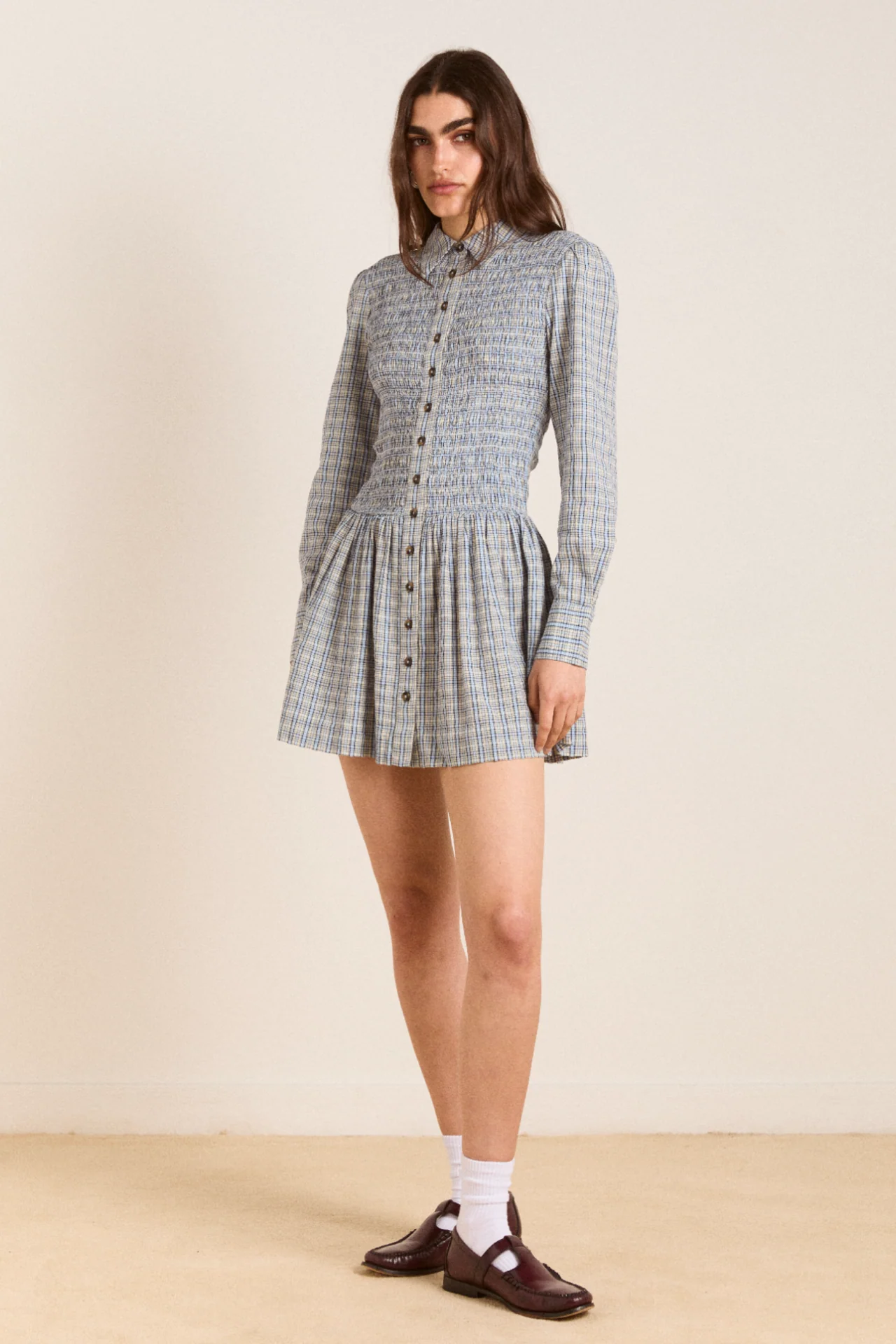 bora mini dress - cloudy check