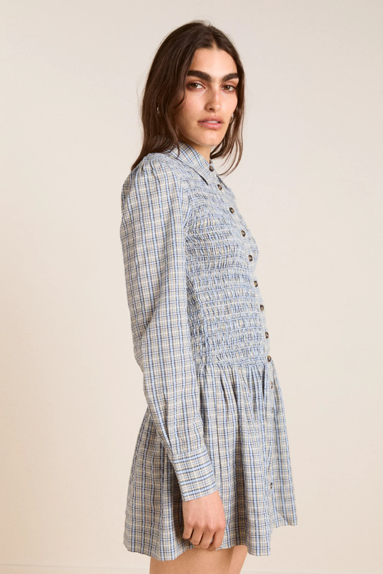 bora mini dress - cloudy check