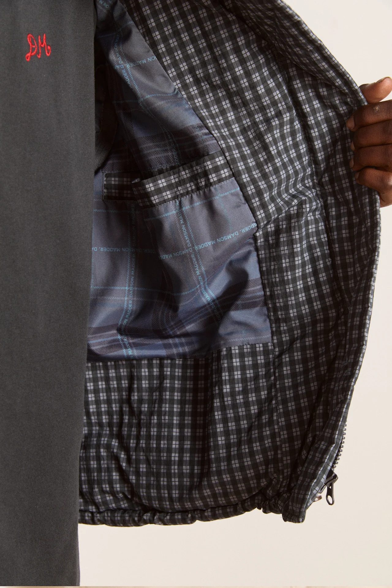 pearl check puffer - navy gingham