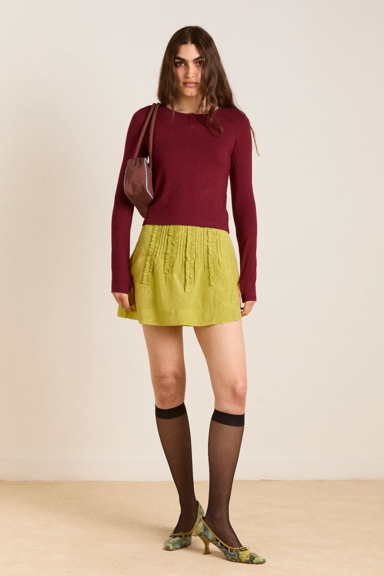 glinda ruffle mini skirt - golden lime