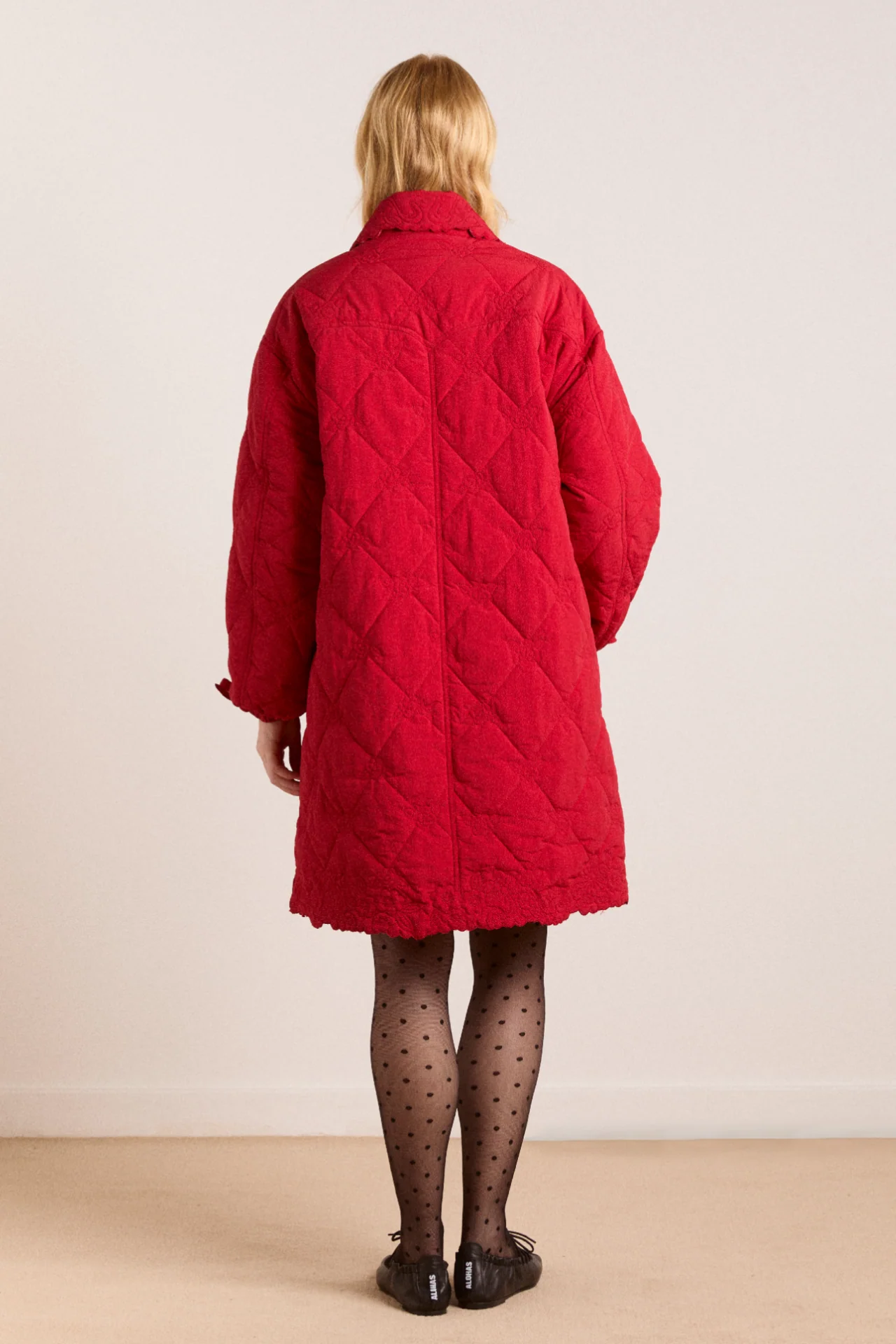 avery embroidered quilted coat - red