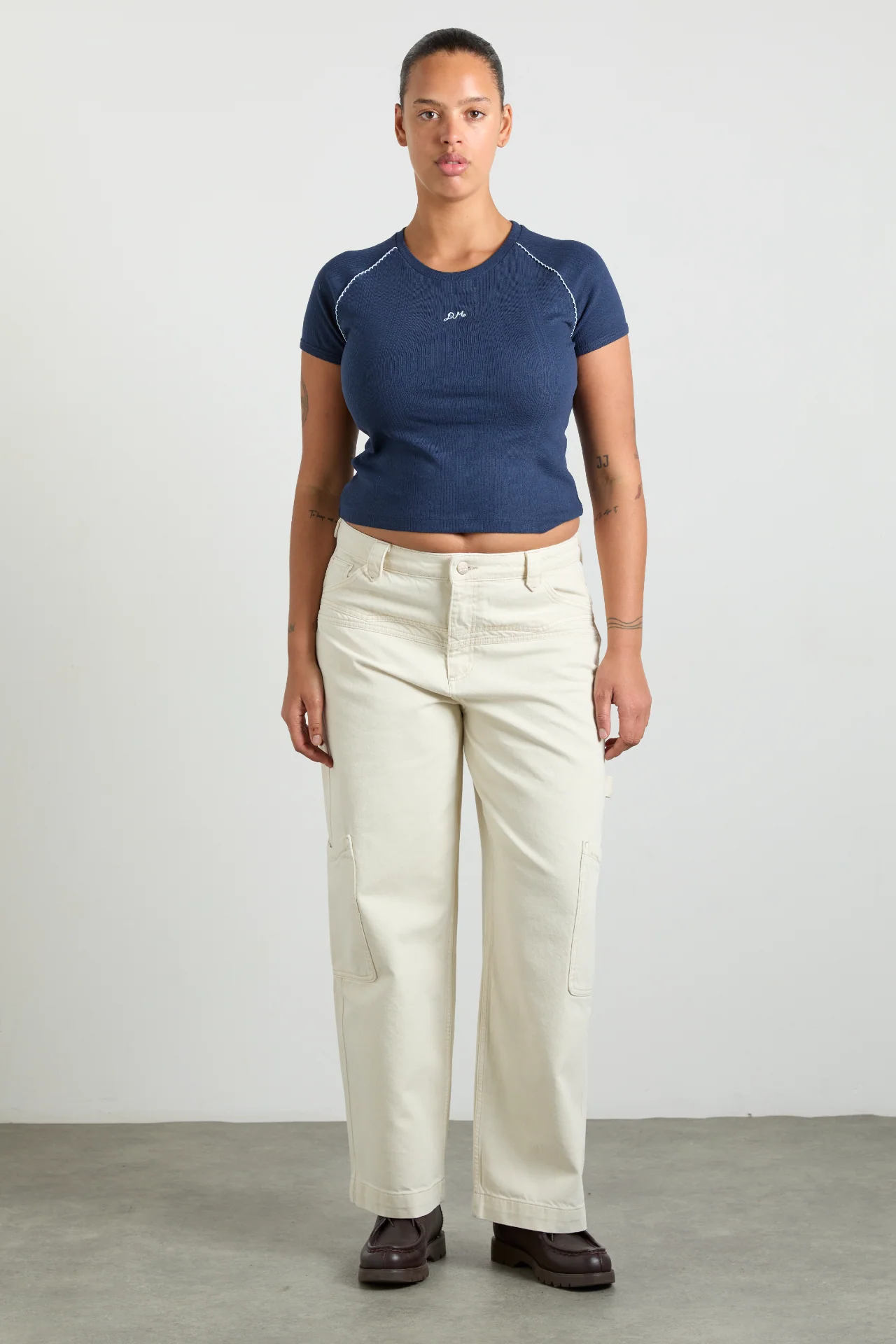 aster pointelle raglan baby tee - navy