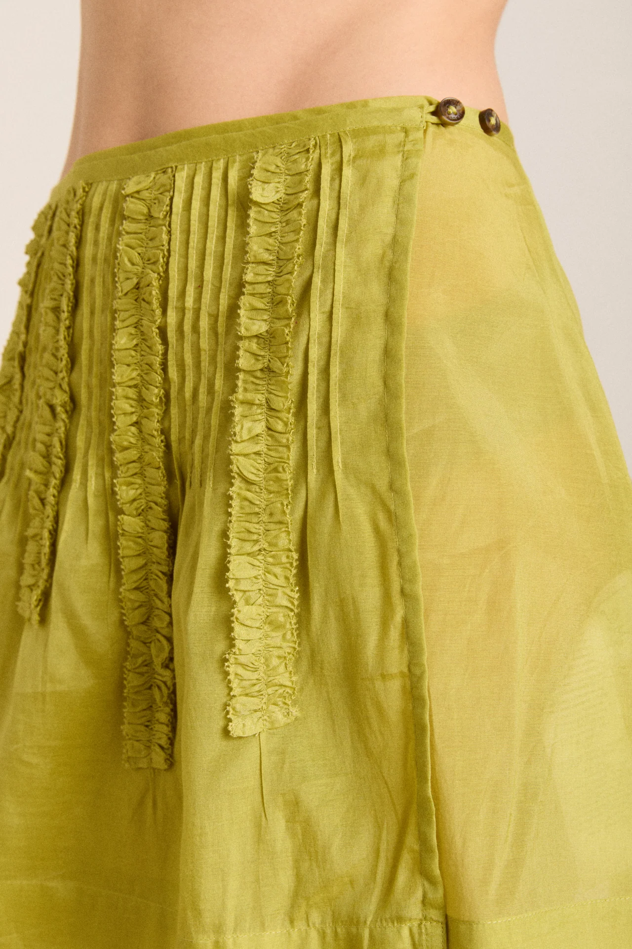 glinda ruffle mini skirt - golden lime