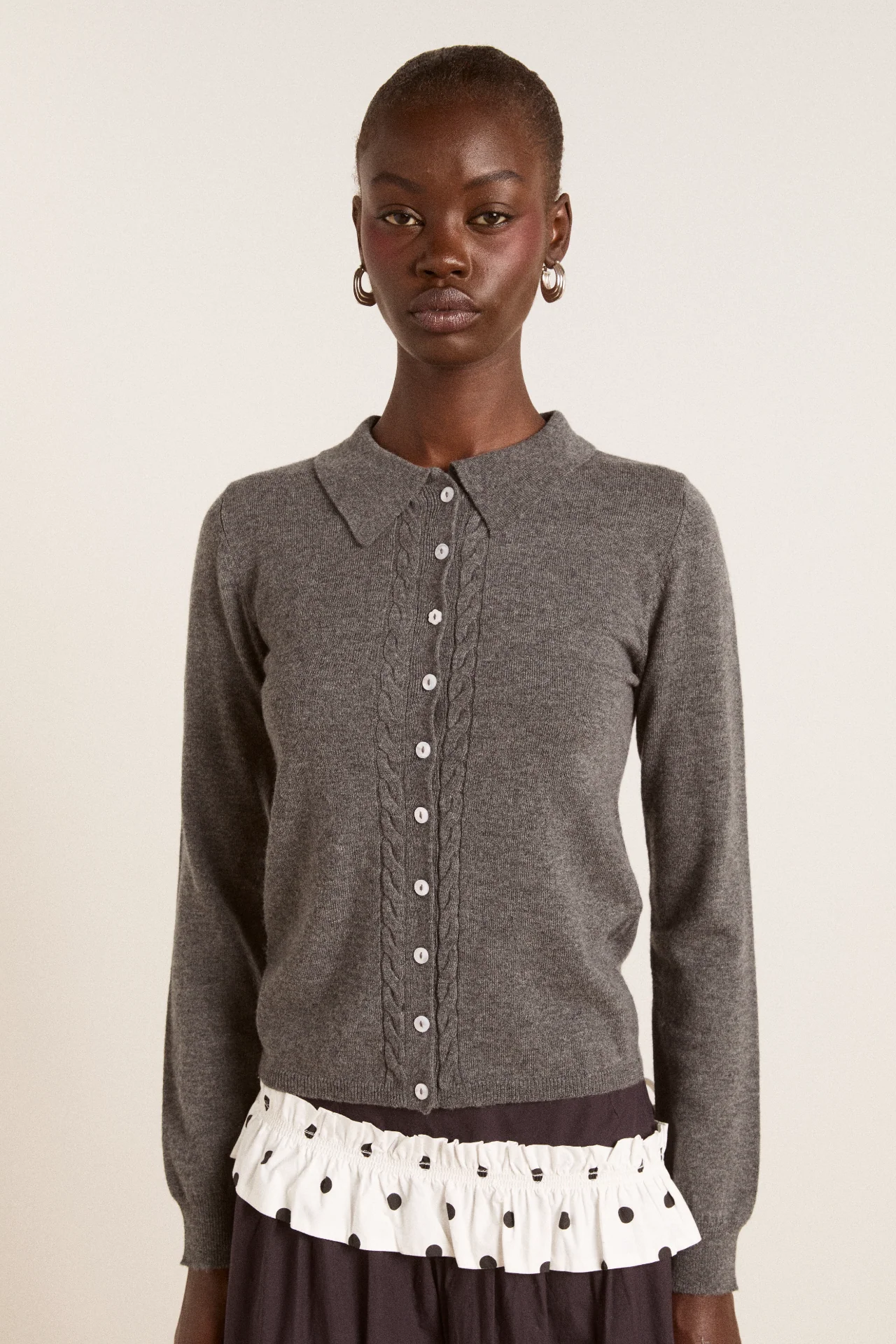 voula wool and cashmere blend cardigan - charcoal