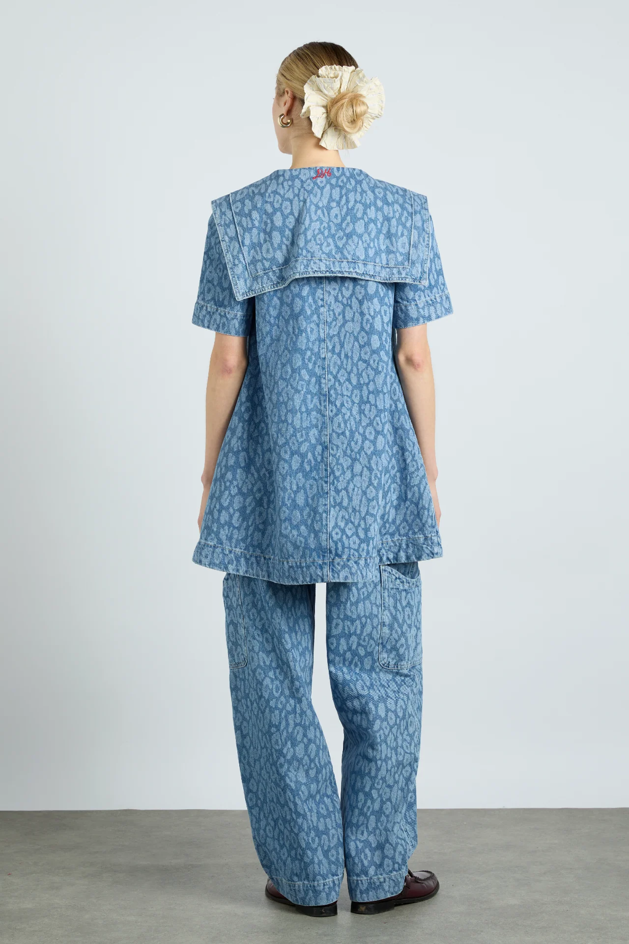 goldie dress - denim leopard laser