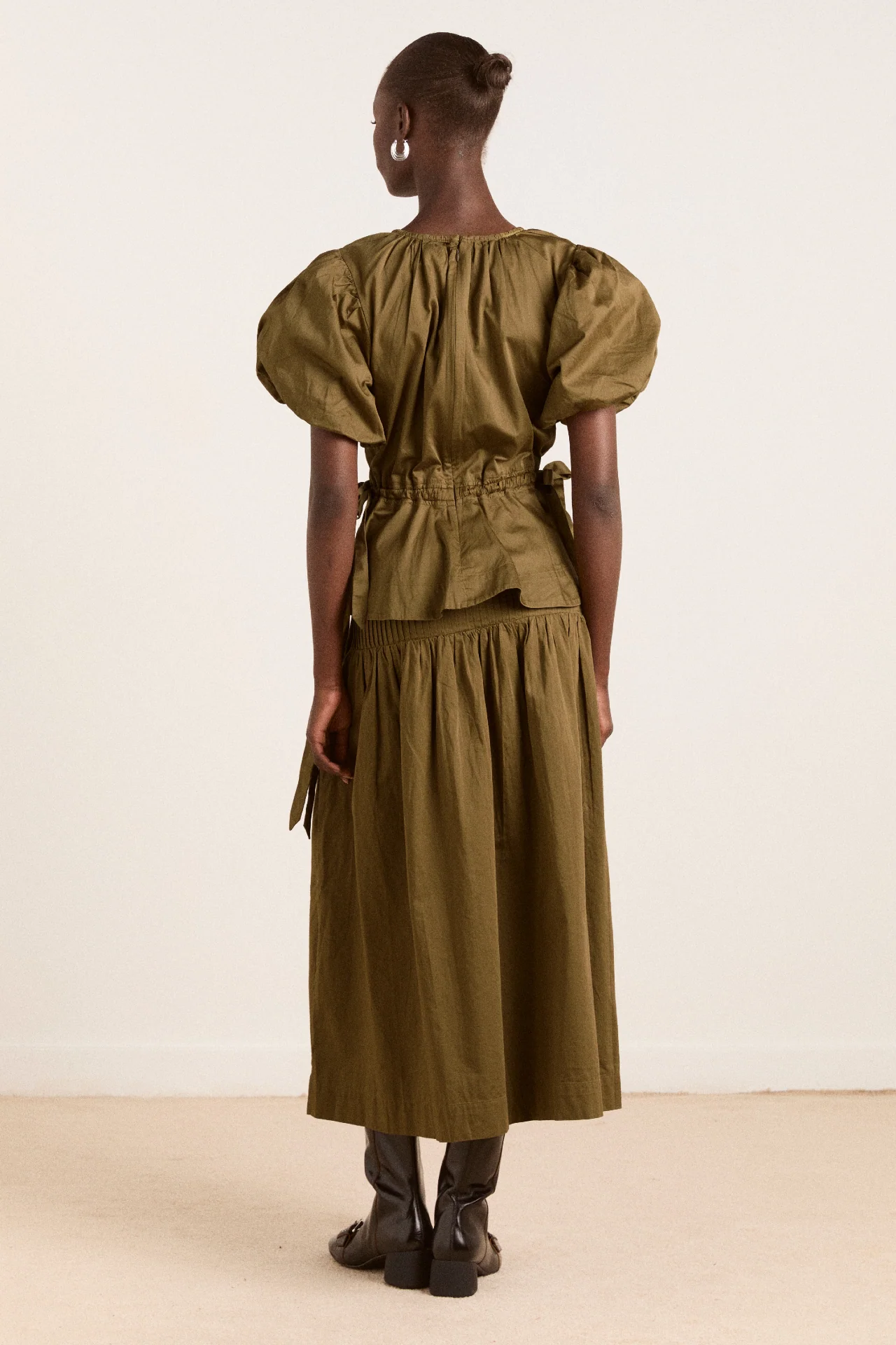 josie midi skirt - olive cotton satin