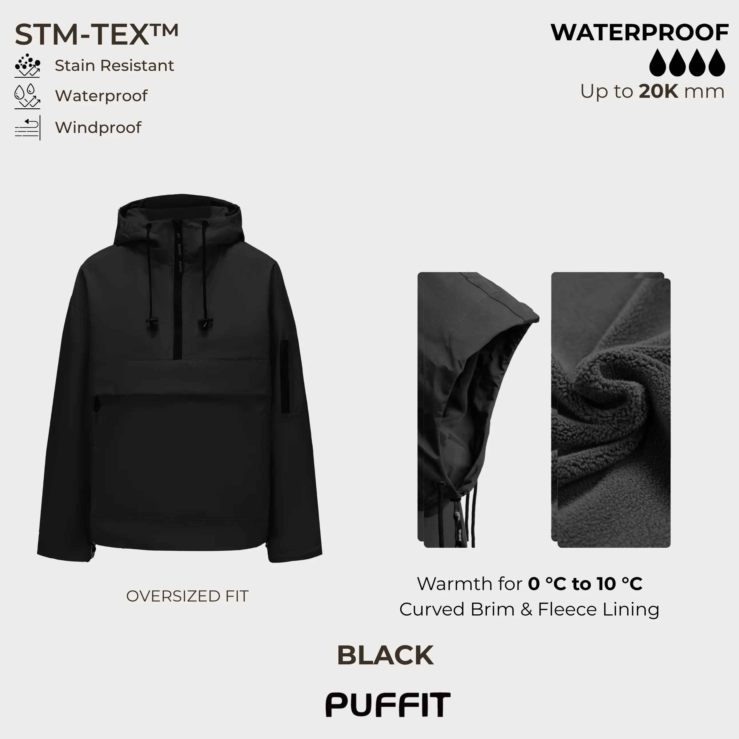 Waterproof Oversized Warm Half-Zip Hooded Coat for Women