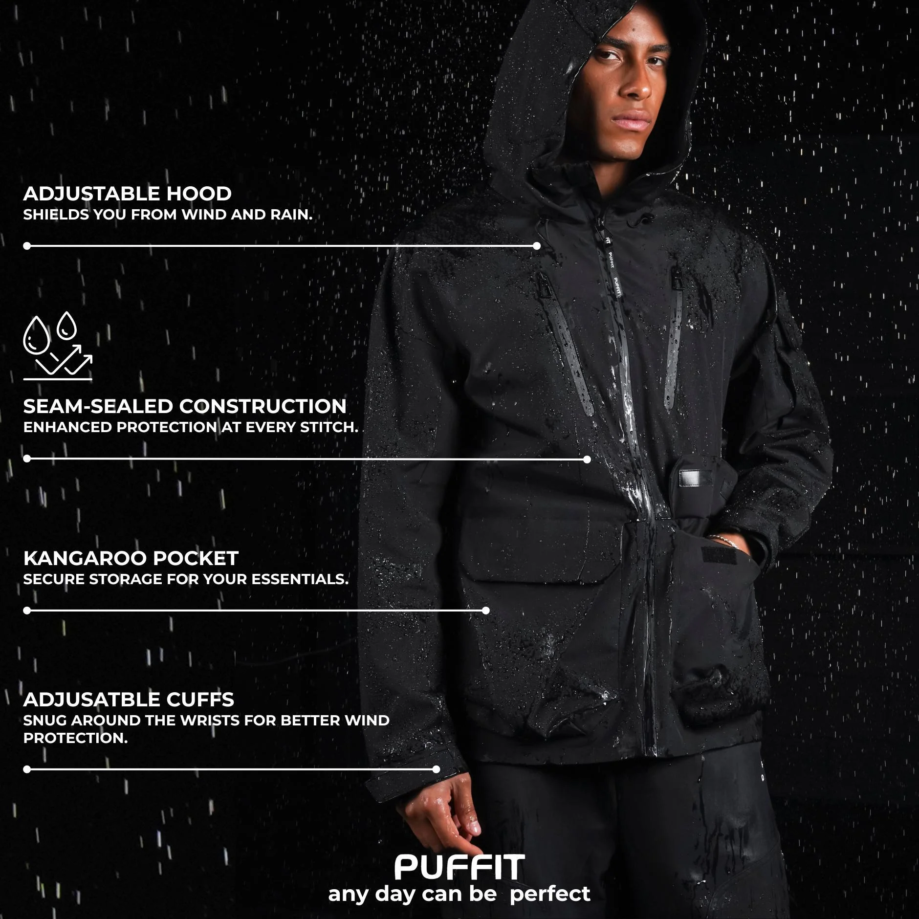 All-Weather Men's Raincoat with Multi-Pocket Design