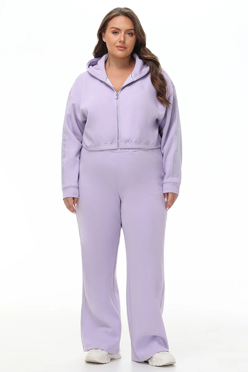 Plus-Size Cropped Fleece Hoodie With Side Bling