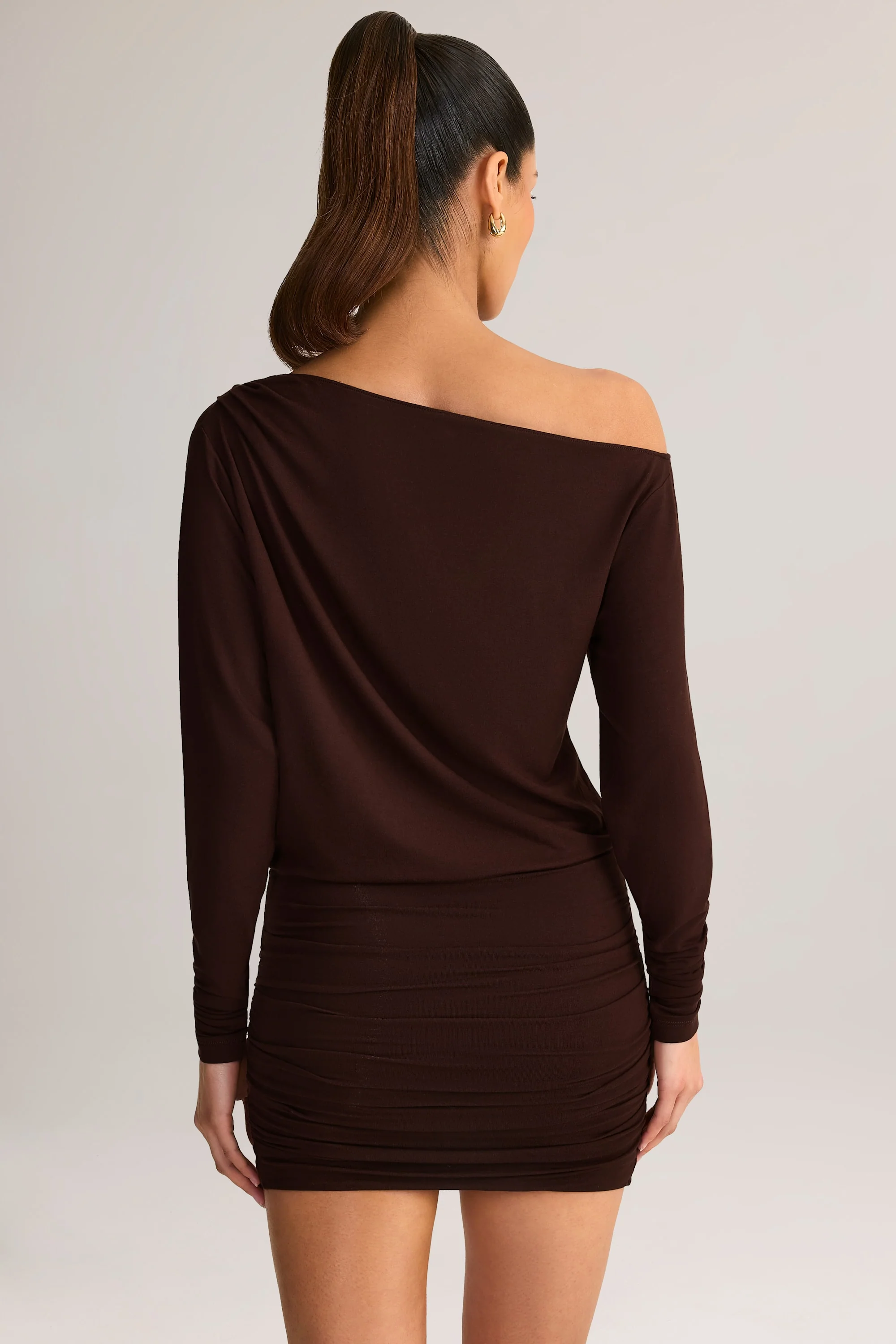 Modal Off-Shoulder Mini Dress in Chocolate Brown