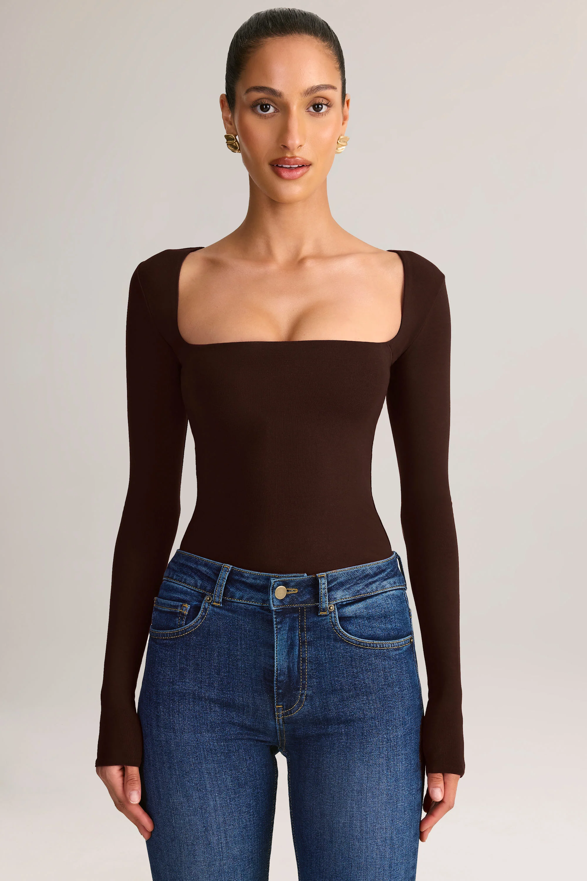 Modal Square-Neck Top in Chocolate Brown