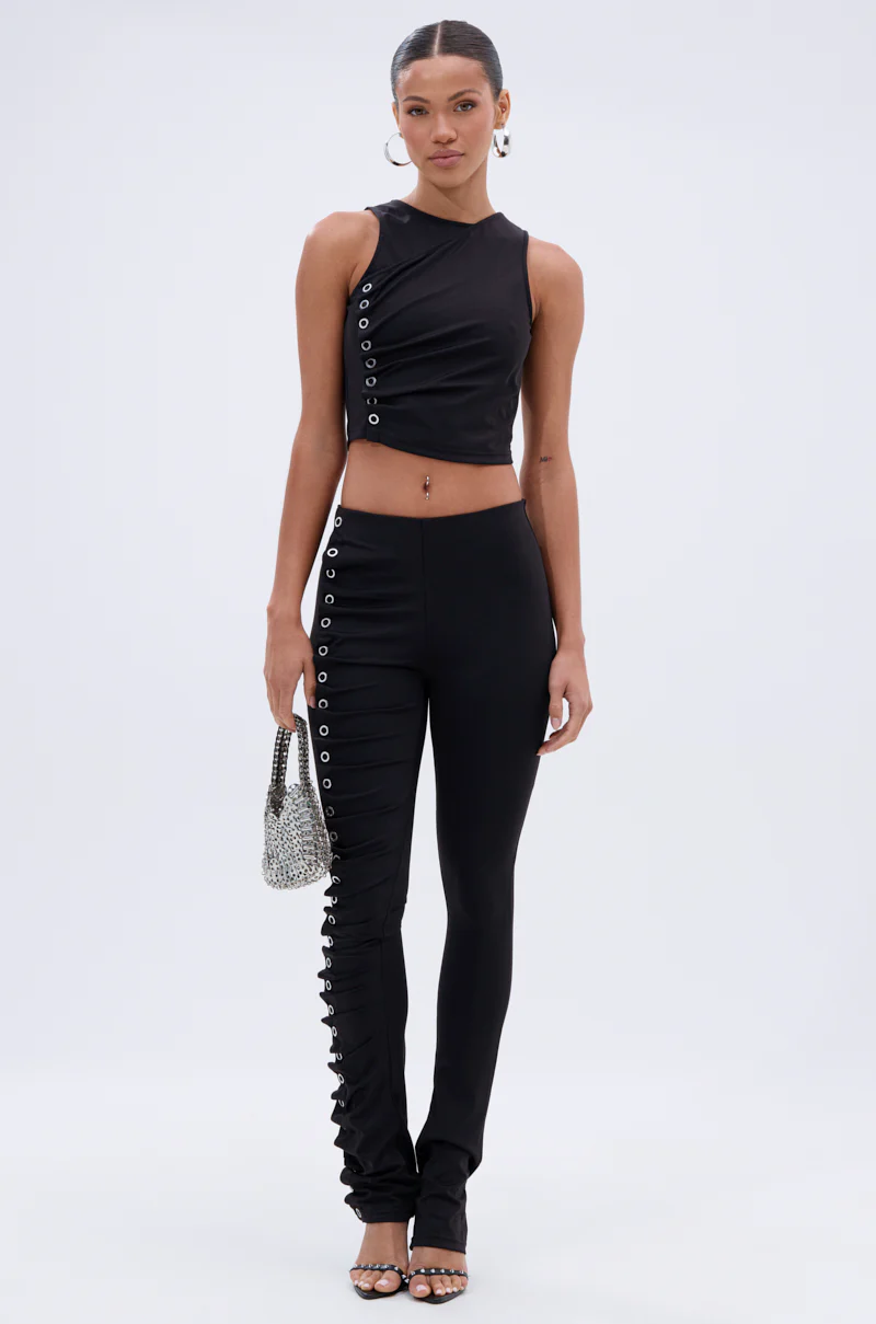 GROMMET DETAIL RUCHED TANK TOP