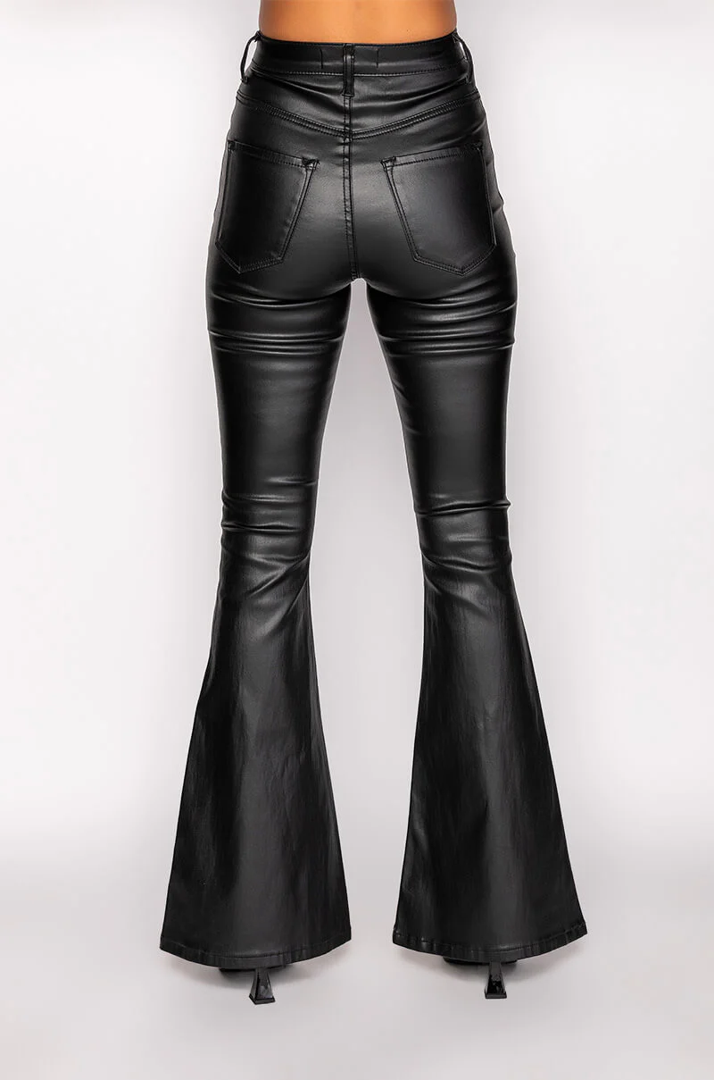 ON DUTY FAUX LEATHER HIGH RISE FLARE PANTS