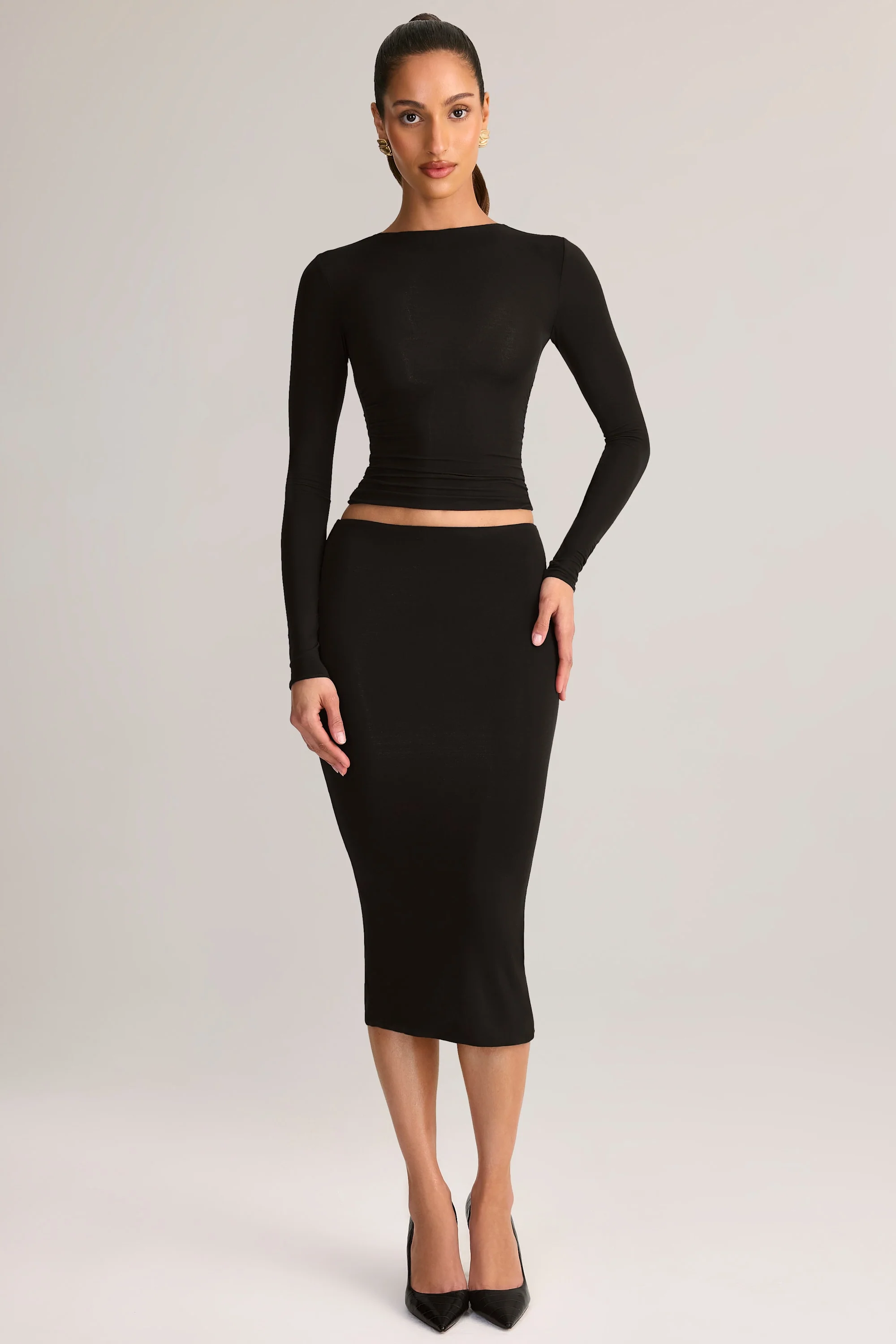 Modal Mid-Rise Pencil Skirt in Black