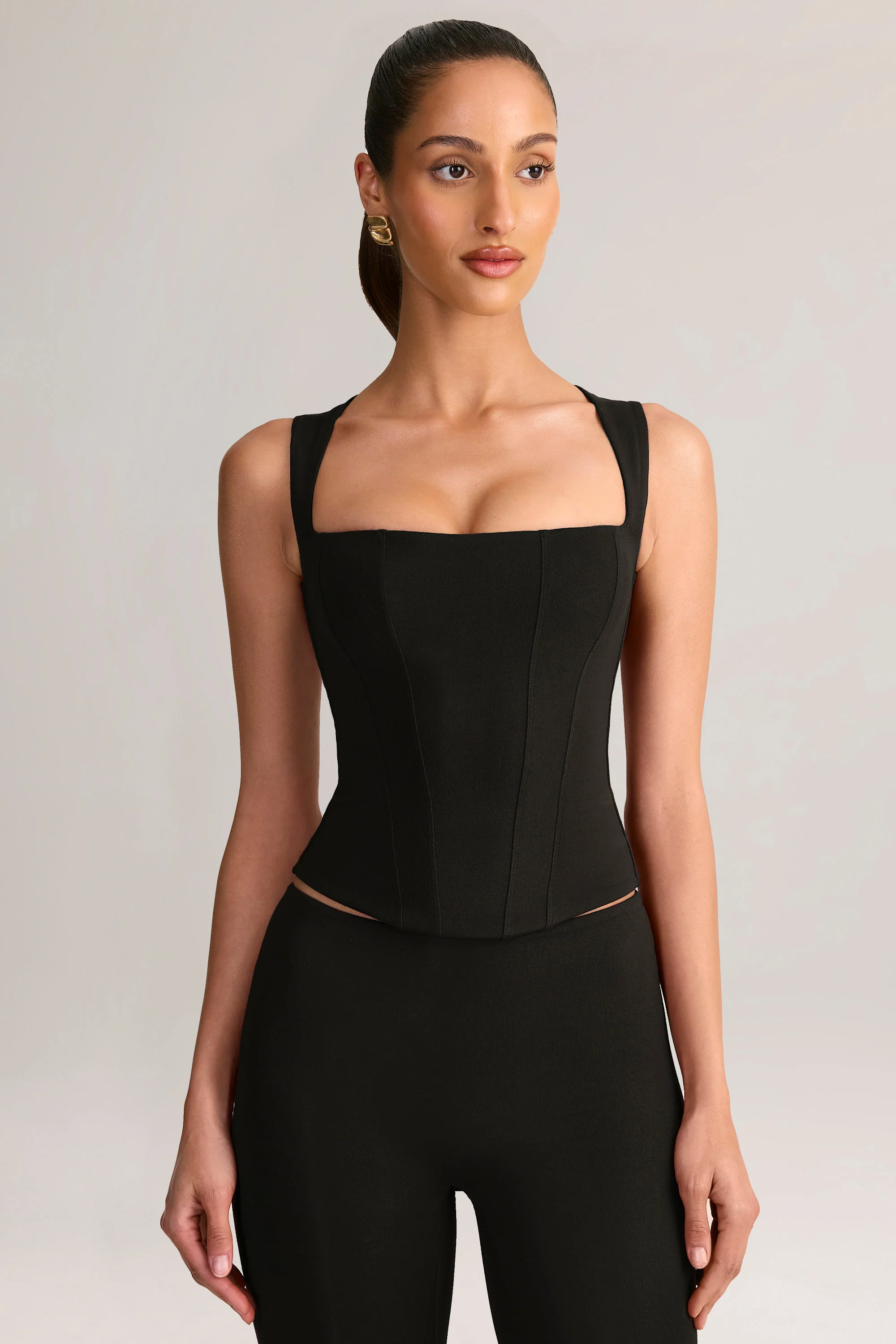 Modal Square-Neck Corset Top in Black