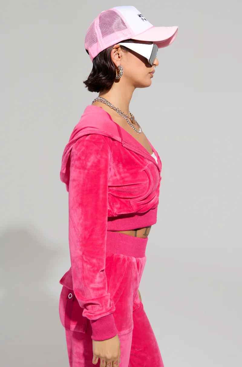VELOUR GALORE FITTED ZIP UP IN PINK