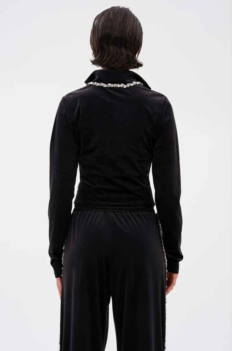 DARA RHINESTONE MOCK NECK ZIP-UP SWEATSHIRT