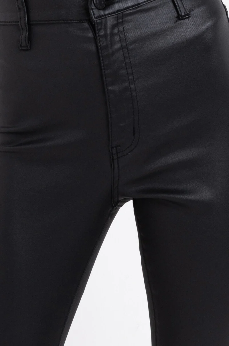 ON DUTY FAUX LEATHER HIGH RISE FLARE PANTS