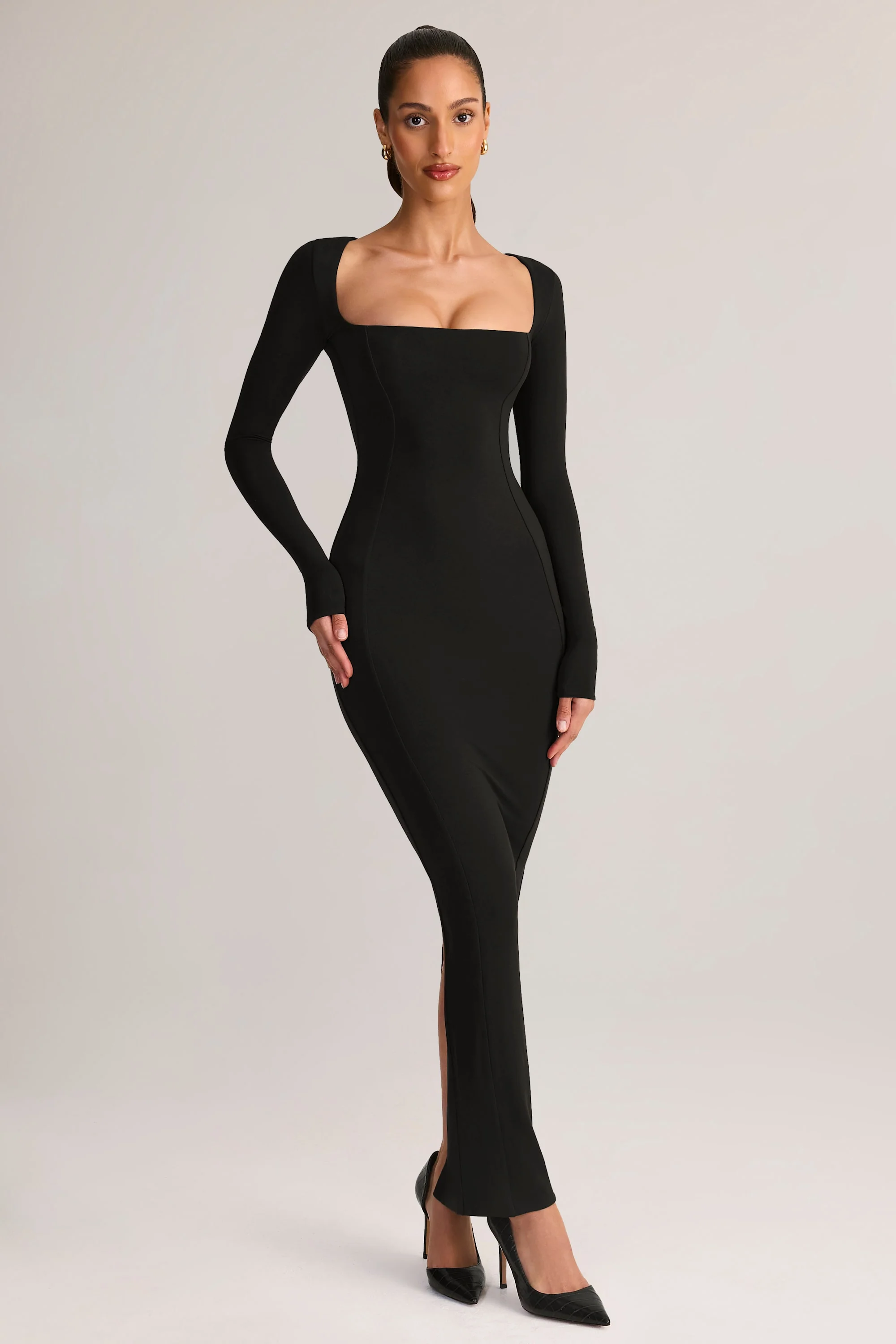 Modal Square-Neck Maxi Dress in Black