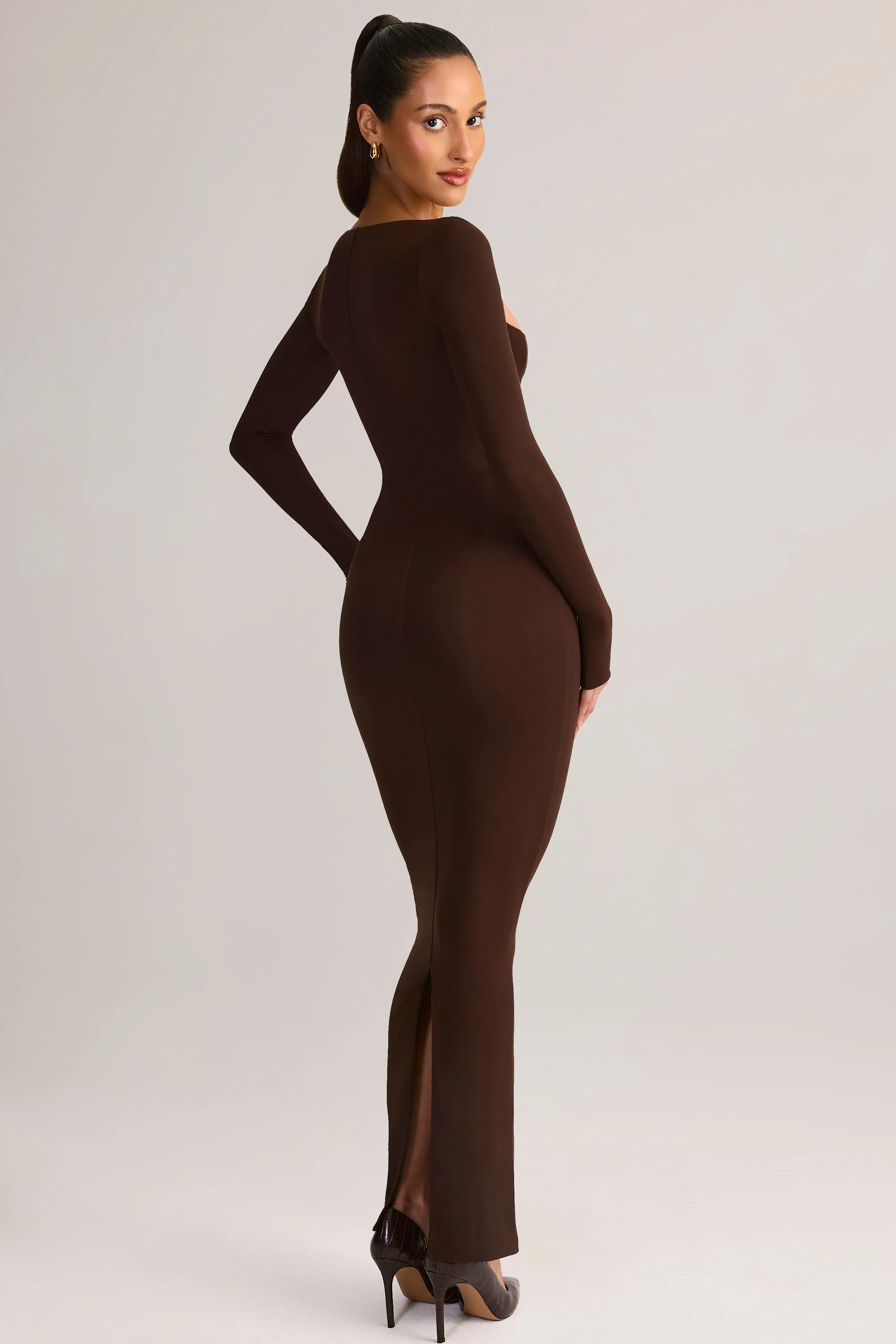 Modal Square-Neck Maxi Dress in Chocolate Brown