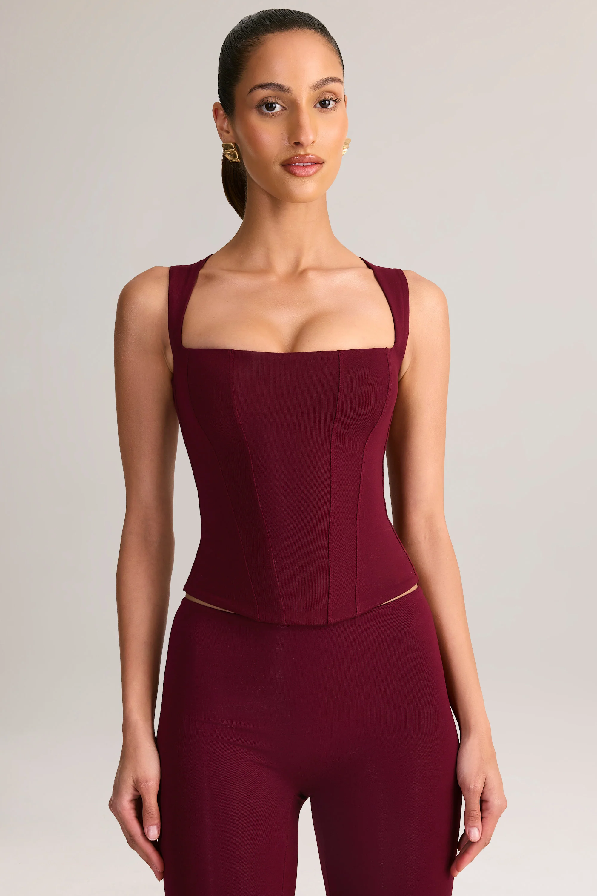Modal Square-Neck Corset Top in Wine
