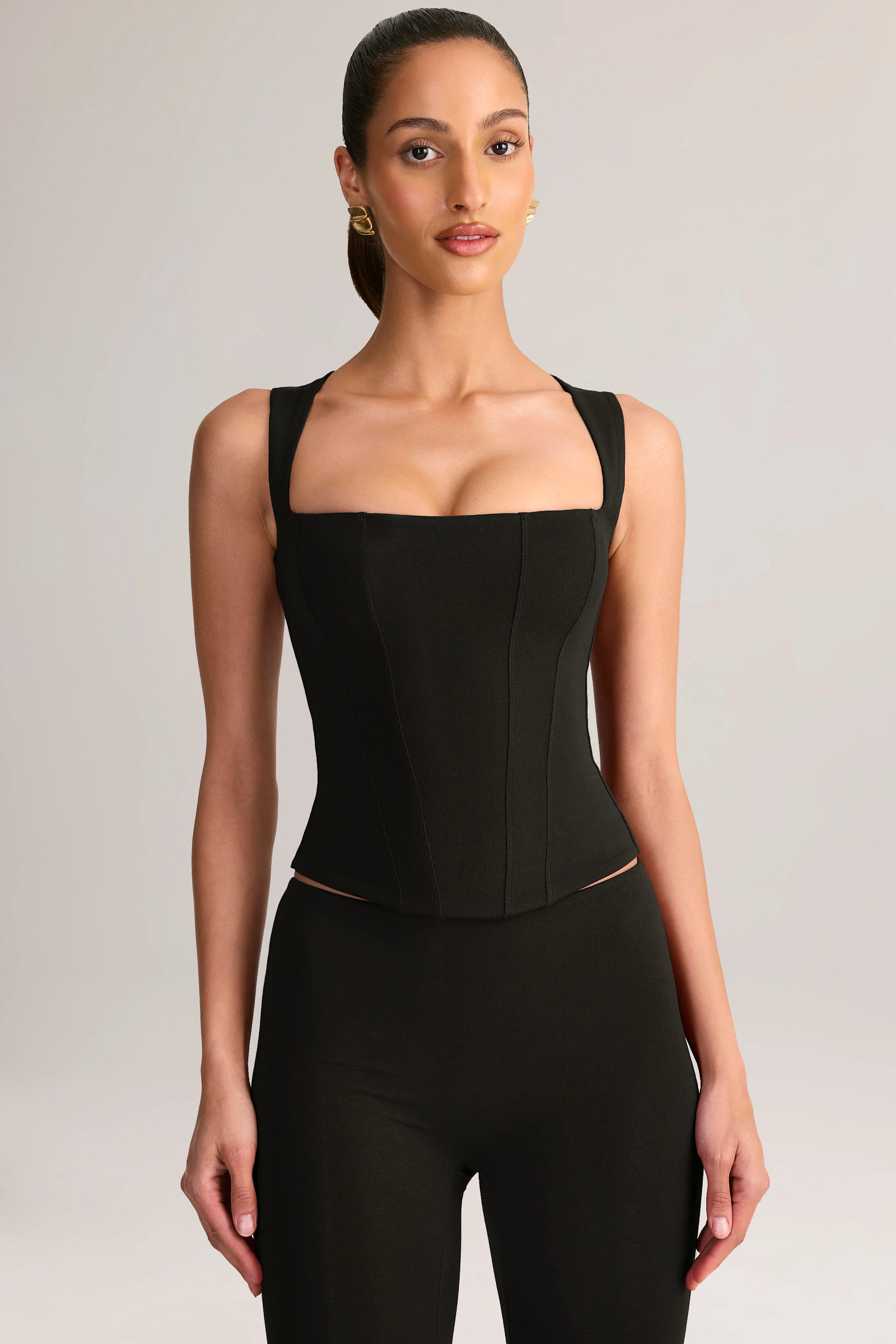 Modal Square-Neck Corset Top in Black