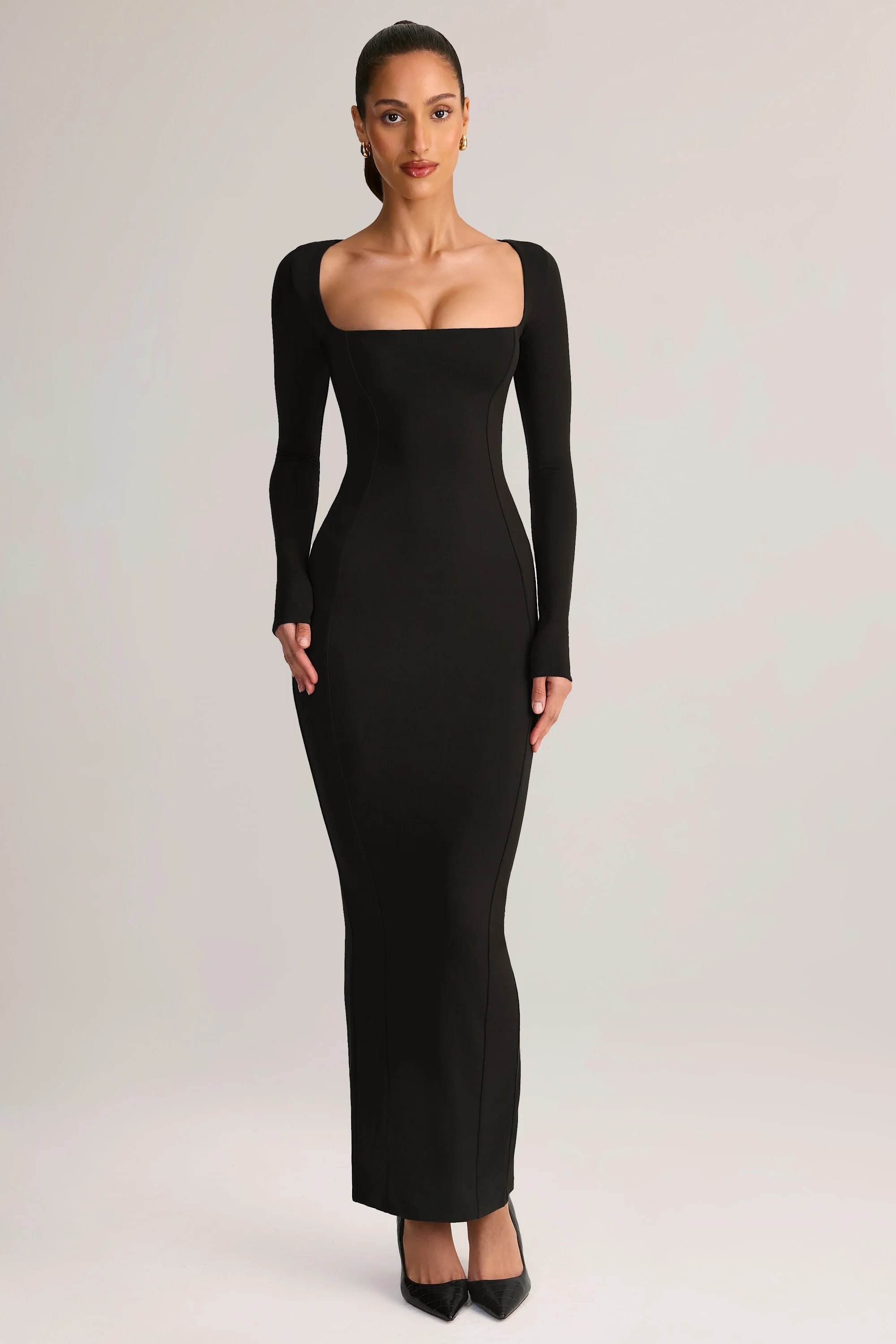 Modal Square-Neck Maxi Dress in Black