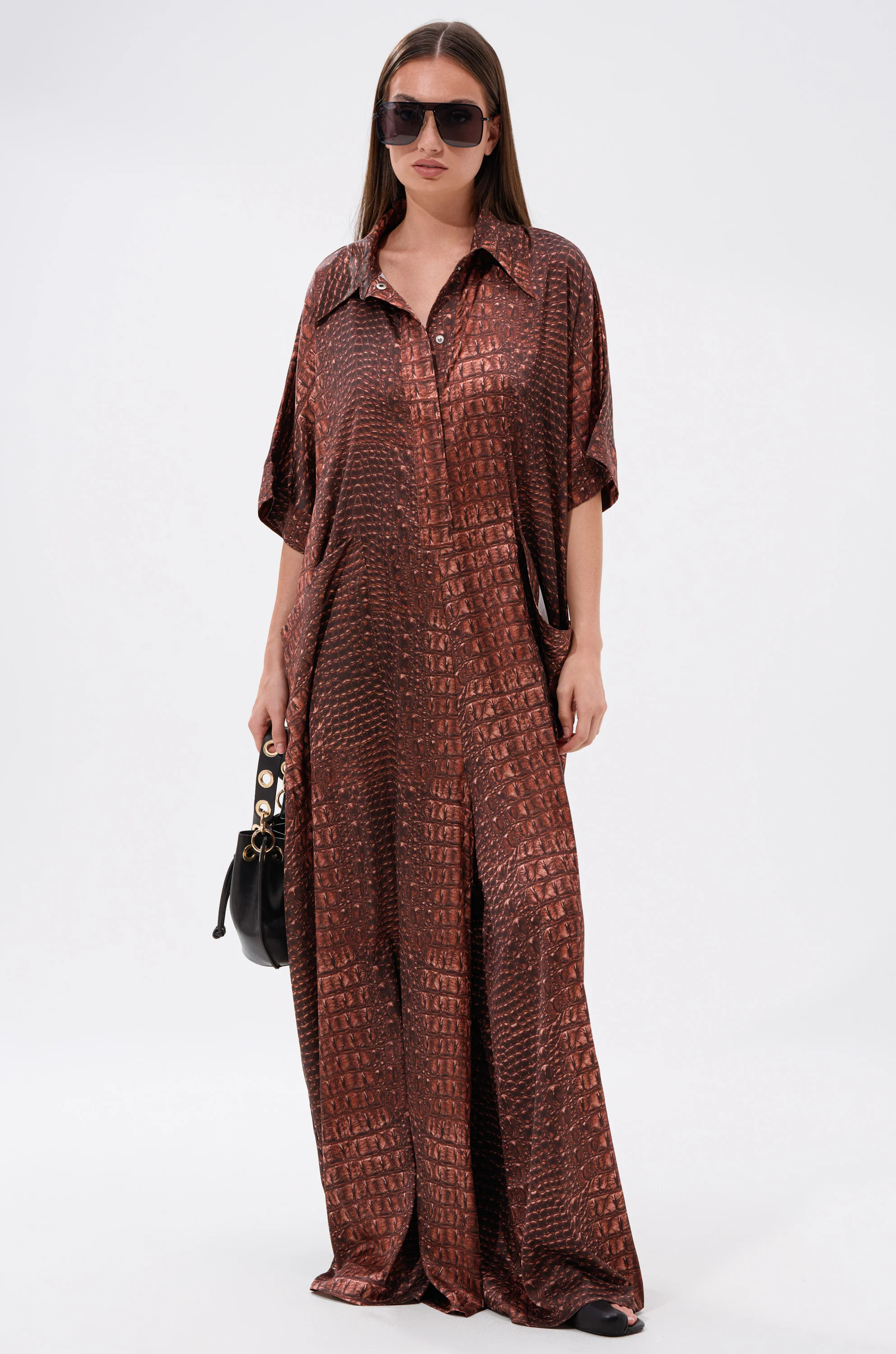 SHE'S RICH OVERSIZED SATIN JUMPSUIT IN CROC PRINT