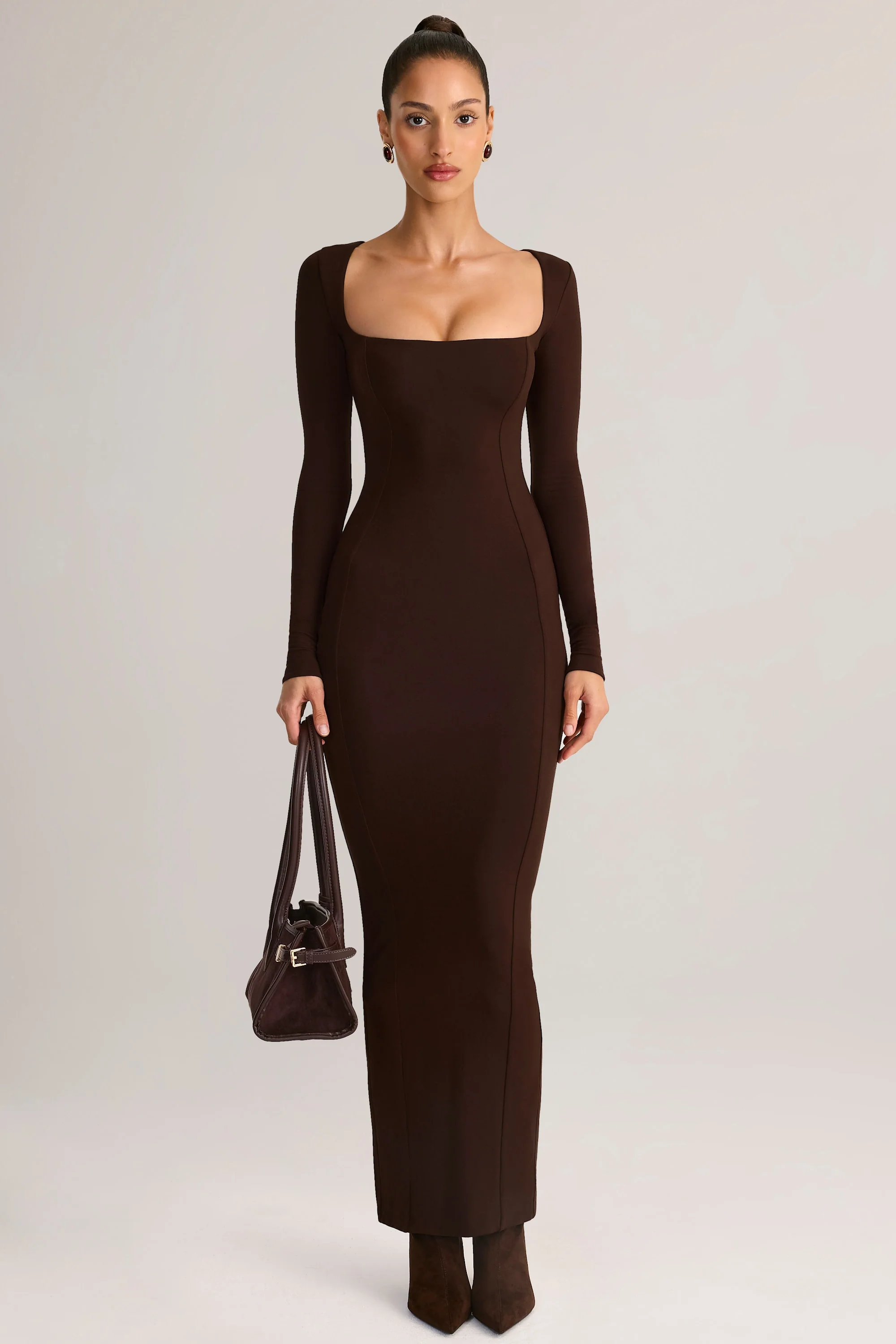 Modal Square-Neck Maxi Dress in Chocolate Brown