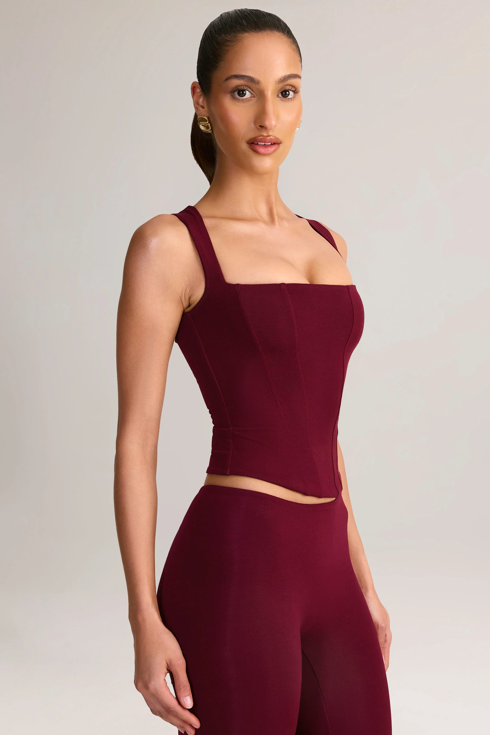 Modal Square-Neck Corset Top in Wine