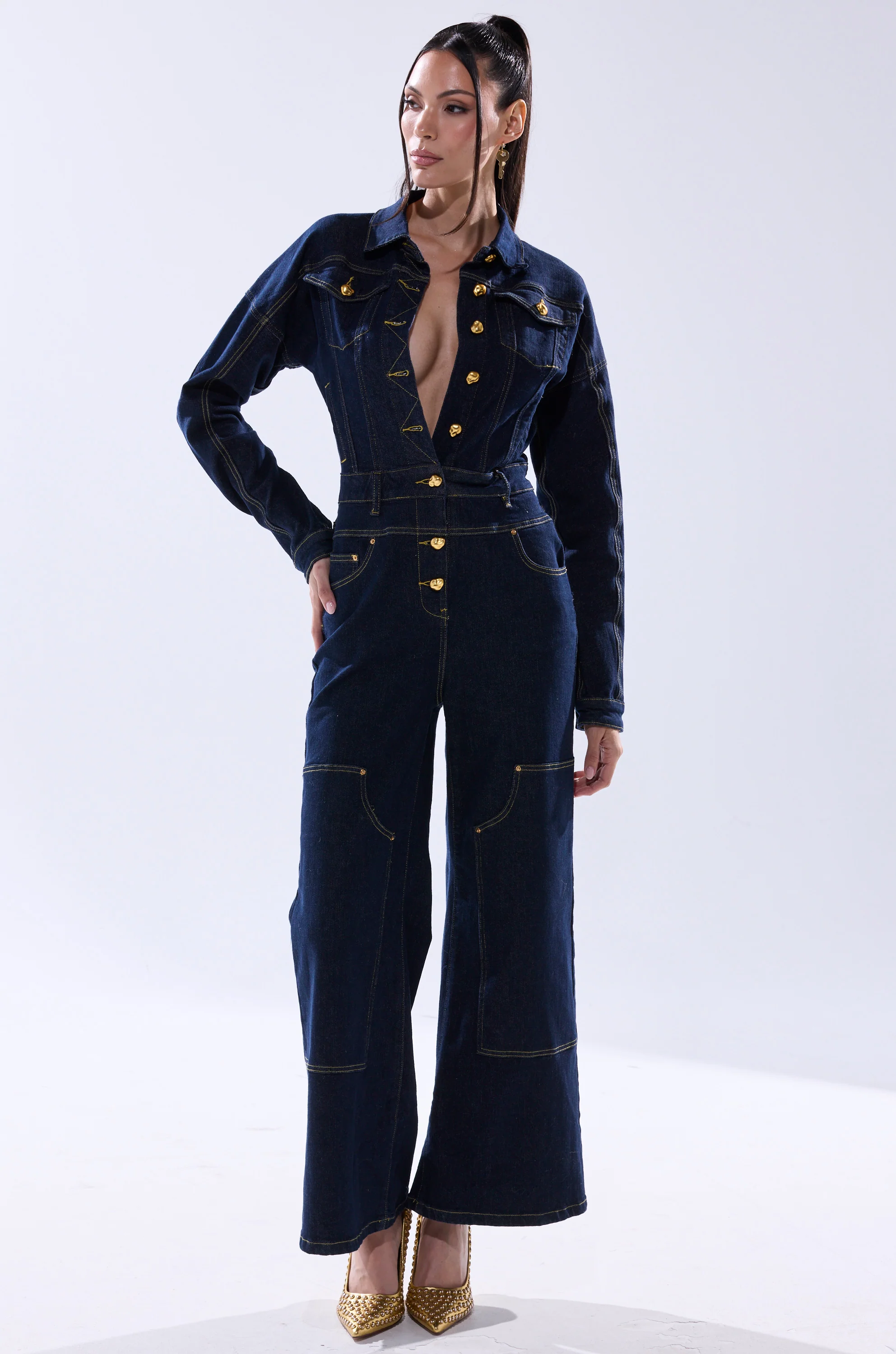 ANGELA CARGO DENIM JUMPSUIT
