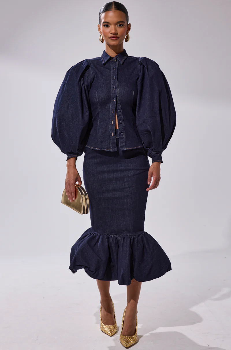 LET'S CHANGE IT UP DENIM MIDI SKIRT
